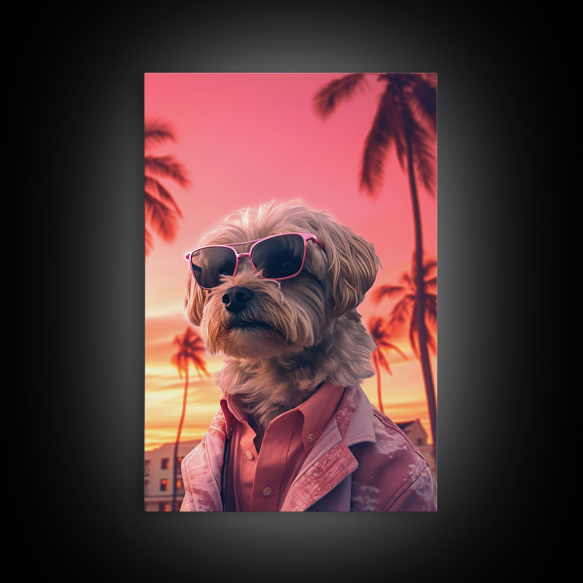 Shih Tzu Wall Print, Dog Portrait, Dog Sunglasses, Dog In Pink Suit, Dog Art Print, Framed Wall Art, Framed Canvas, Wall Print, Wall Canvas