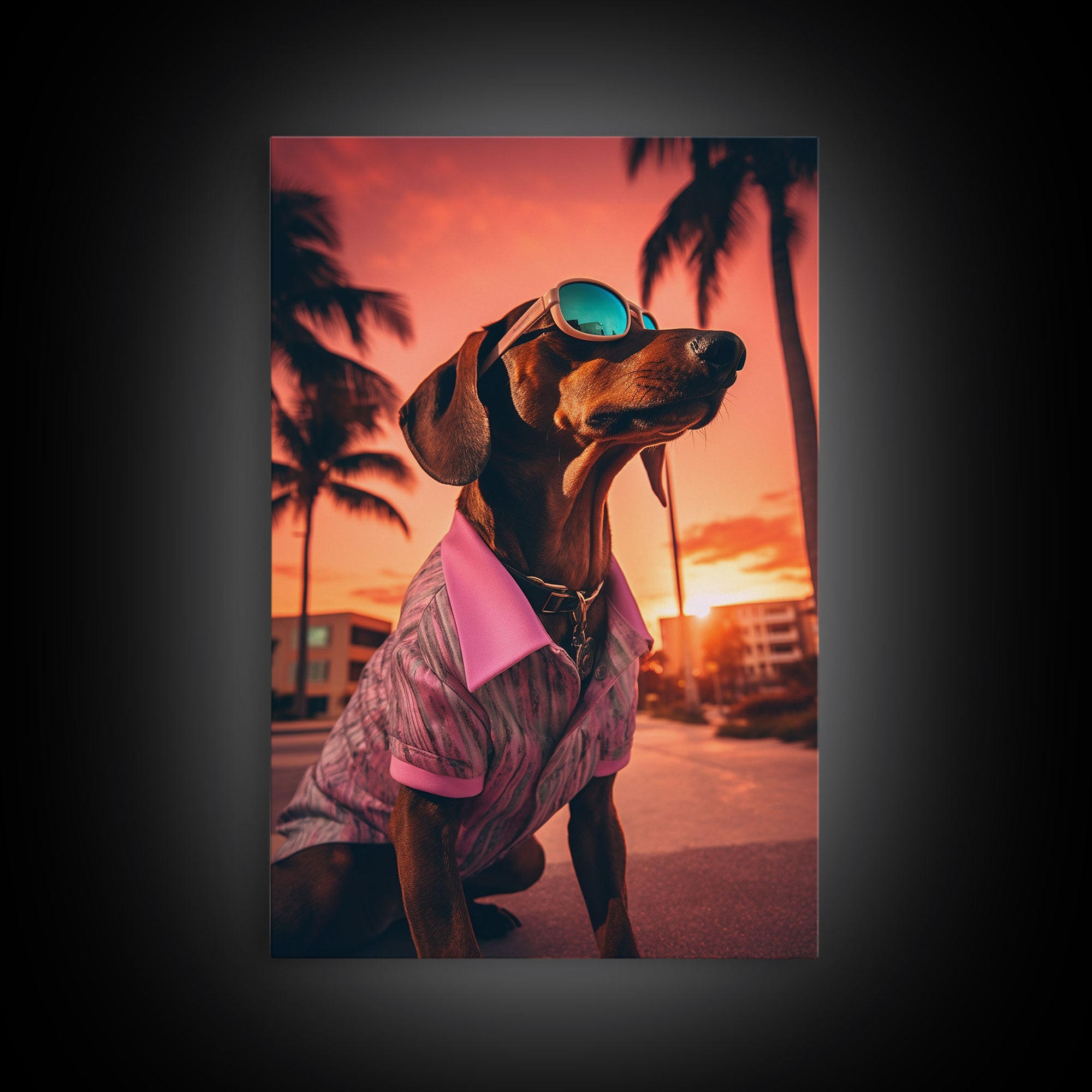 Dachshund Wall Print, Dog Portrait, Dog Sunglasses, Dog In Pink Suit, Dog Art Print, Framed Wall Art, Framed Canvas, Wall Print, Wall Canvas