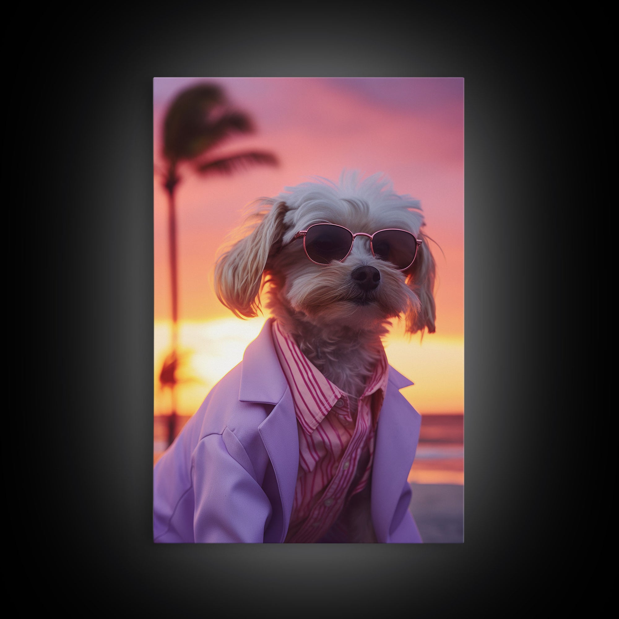 Shih Tzu In Sunglasses Pink Suit Wall Print, Dog Portrait, Dog Décor, Dog Art Print, Framed Wall Art, Framed Canvas, Wall Print, Wall Canvas