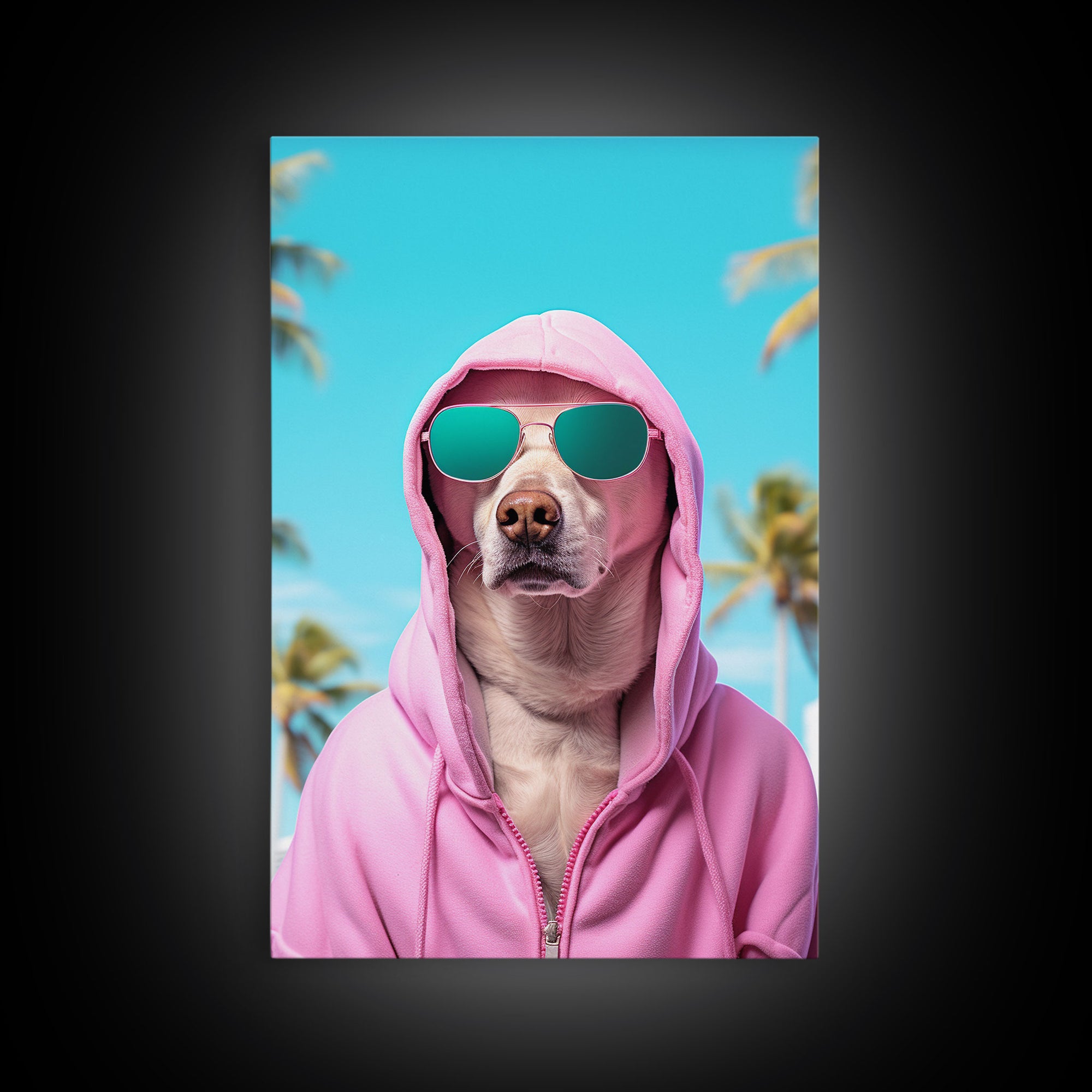 Labrador In Pink Hoodie Sunglasses Wall Print, Dog Portrait, Dog Art Print, Framed Wall Art, Framed Canvas, Wall Print, Wall Canvas