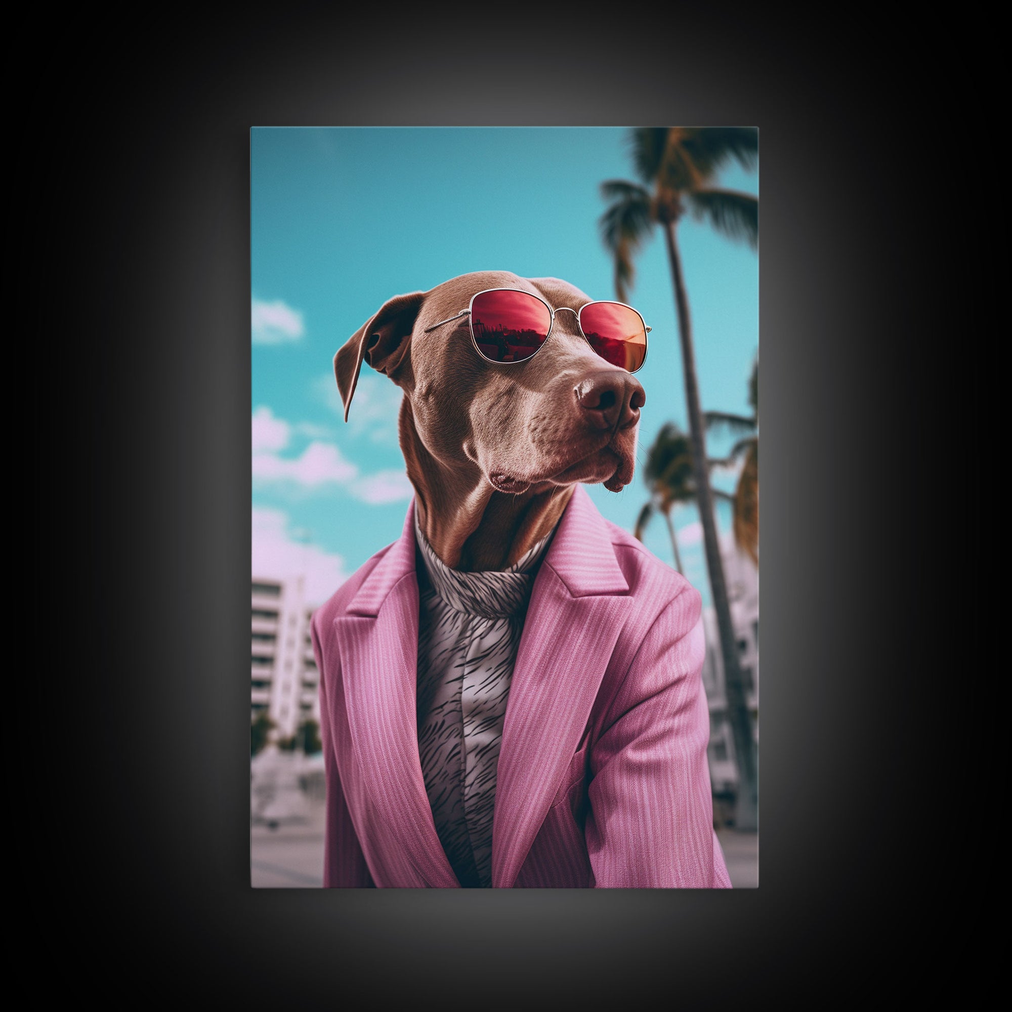 Labrador In Pink Suit Sunglasses Wall Print, Dog Art, Dog Portrait, Dog Art Print, Framed Wall Art, Framed Canvas, Wall Print, Wall Canvas