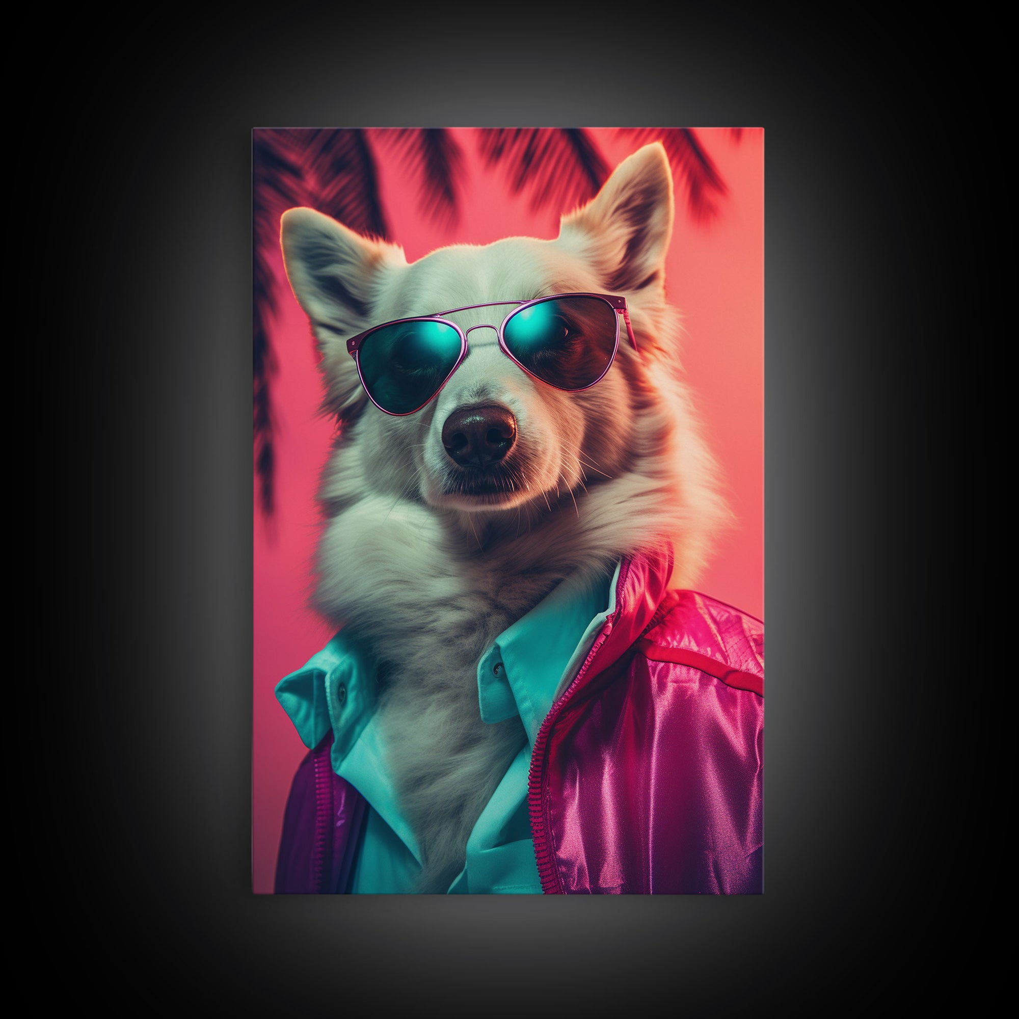 Corgi In Pink Suit Sunglasses Wall Print, Dog Décor, Dog Art Print, Dog Portrait, Framed Wall Art, Framed Canvas, Wall Print, Wall Canvas