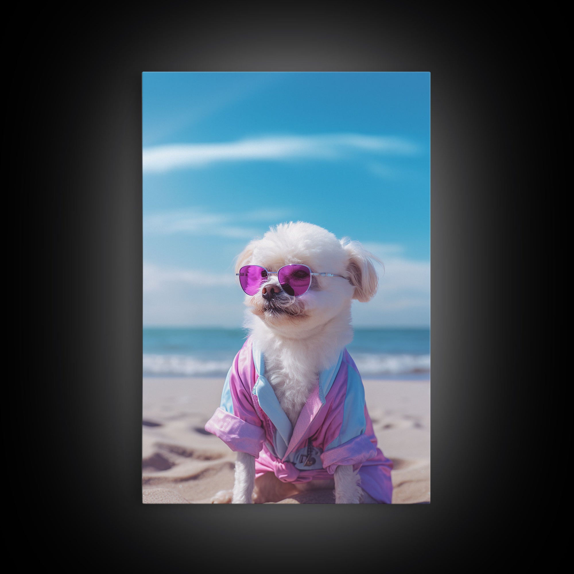 CShih Tzu In Beach Sunglasses Wall Print, Dog Décor, Dog Print, Dog Portrait, Framed Wall Art, Framed Canvas, Wall Print, Wall Canvas