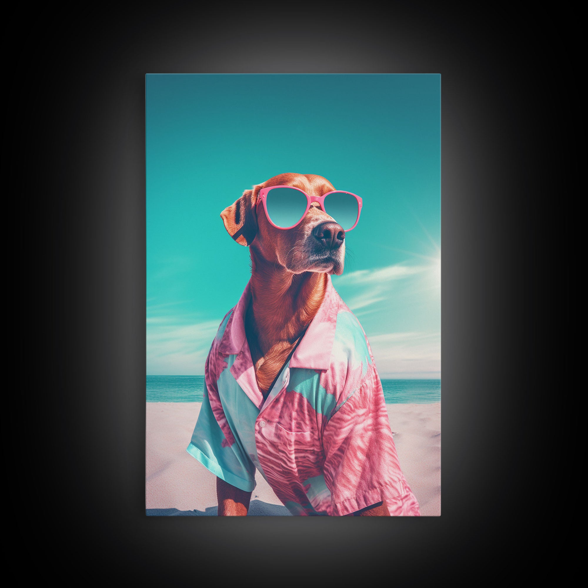 Chihuahua In Pink Shirt Sunglasses Wall Print, Beach Art, Dog Print, Dog Portrait, Framed Wall Art, Framed Canvas, Wall Print, Wall Canvas