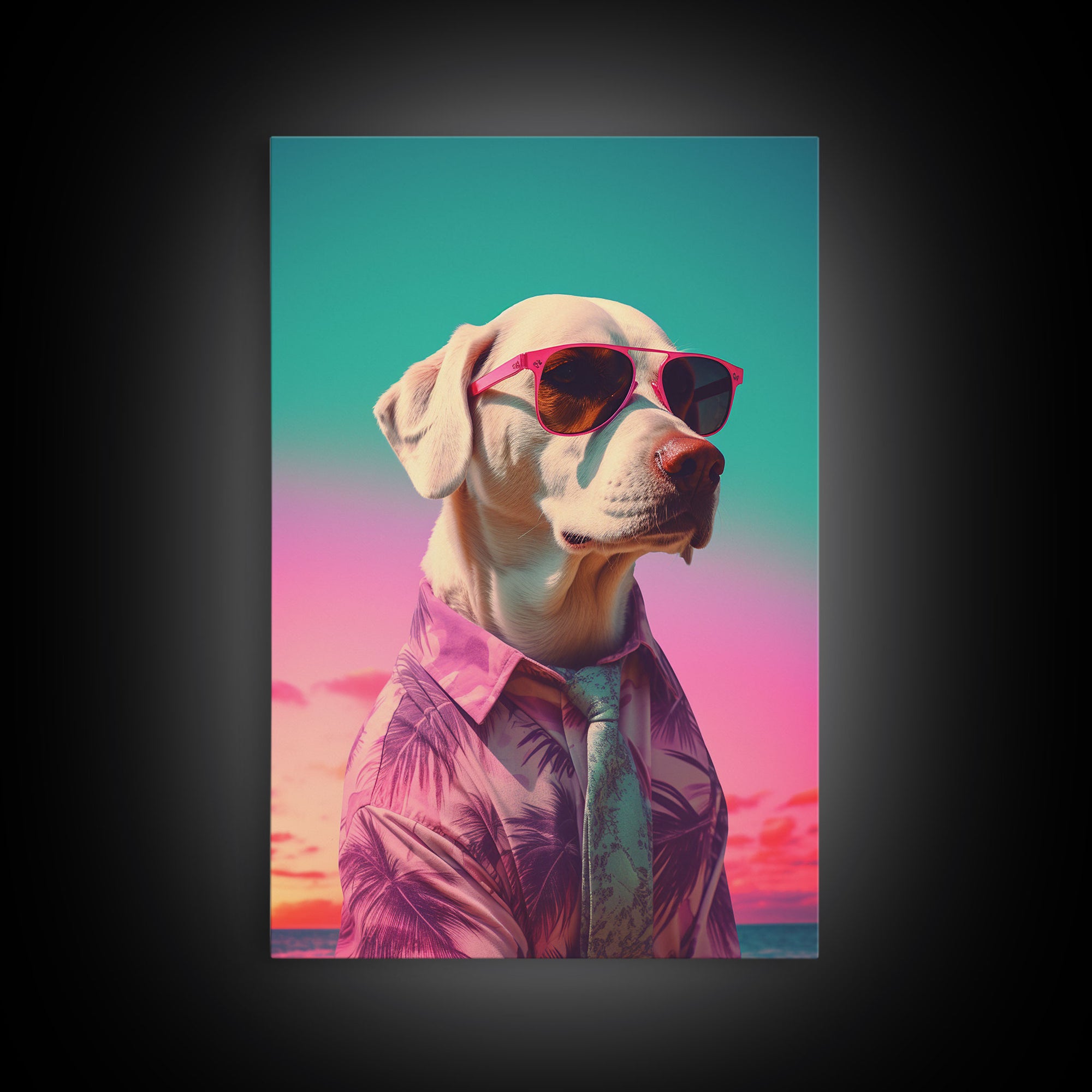 Labrador In Pink Hoodie Sunglasses Wall Print, Beach Art, Dog Print, Dog Portrait, Framed Wall Art, Framed Canvas, Wall Print, Wall Canvas