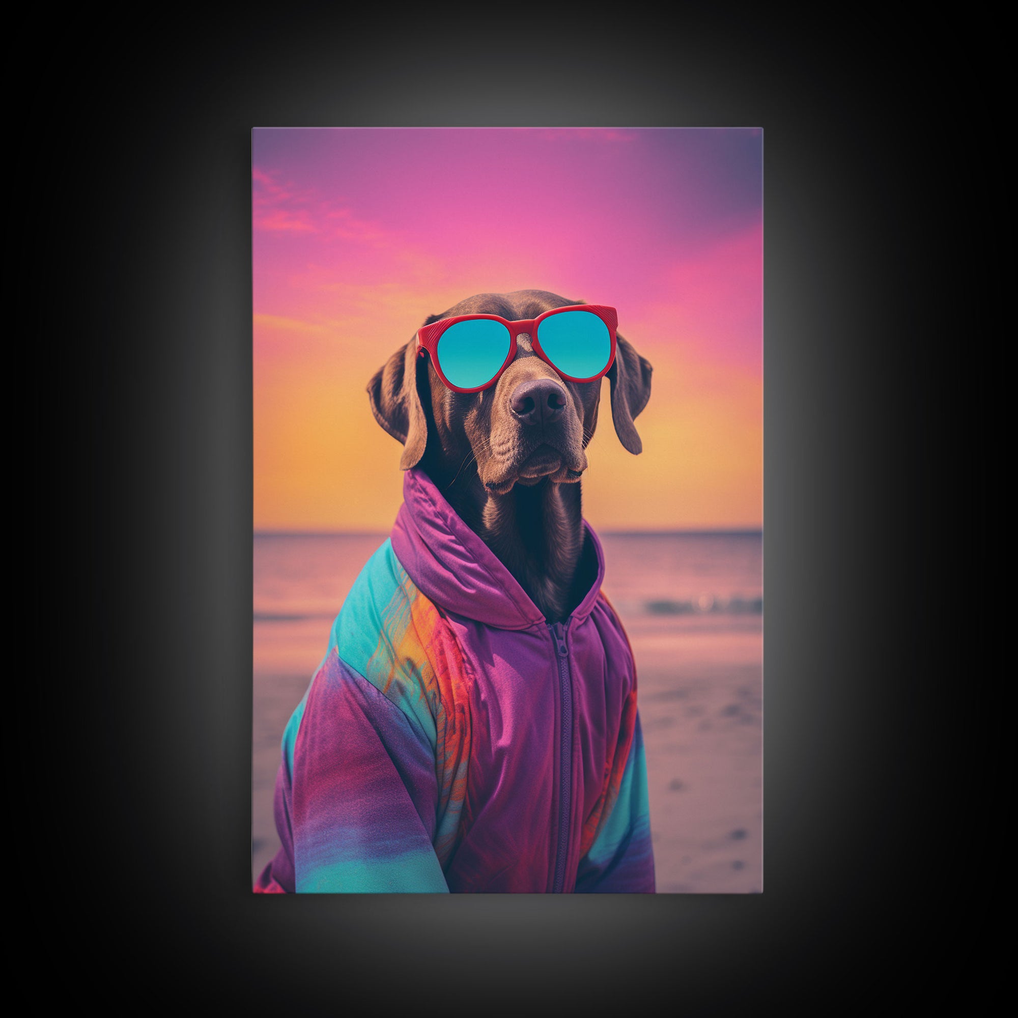 Great Dane In Pink Jacket Sunglasses Wall Print, Beach Art, Dog Print, Dog Portrait, Framed Wall Art, Framed Canvas, Wall Print, Wall Canvas