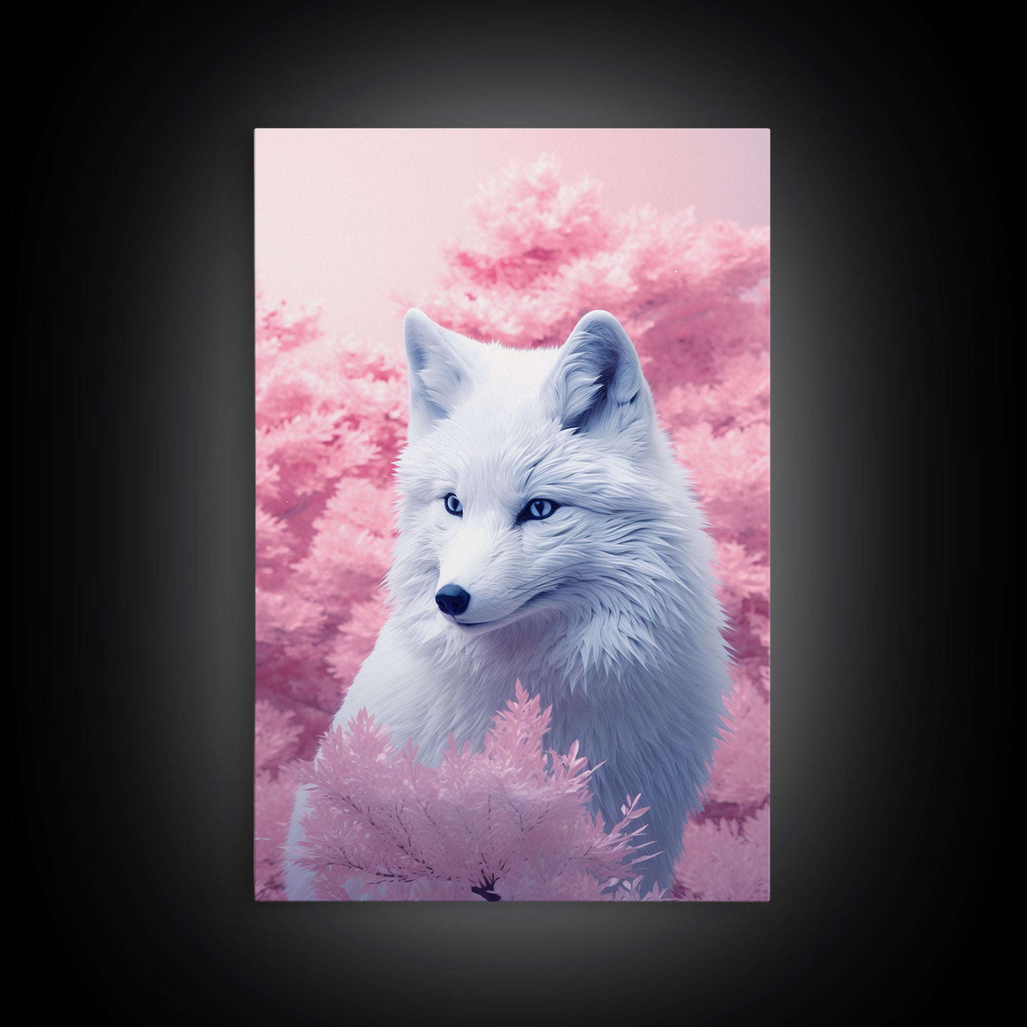 White Fox Wall Print, Animal Art Print, Animal Portrait, Pink Art, Wildlife Art, Framed Wall Art, Framed Canvas, Wall Print, Wall Print