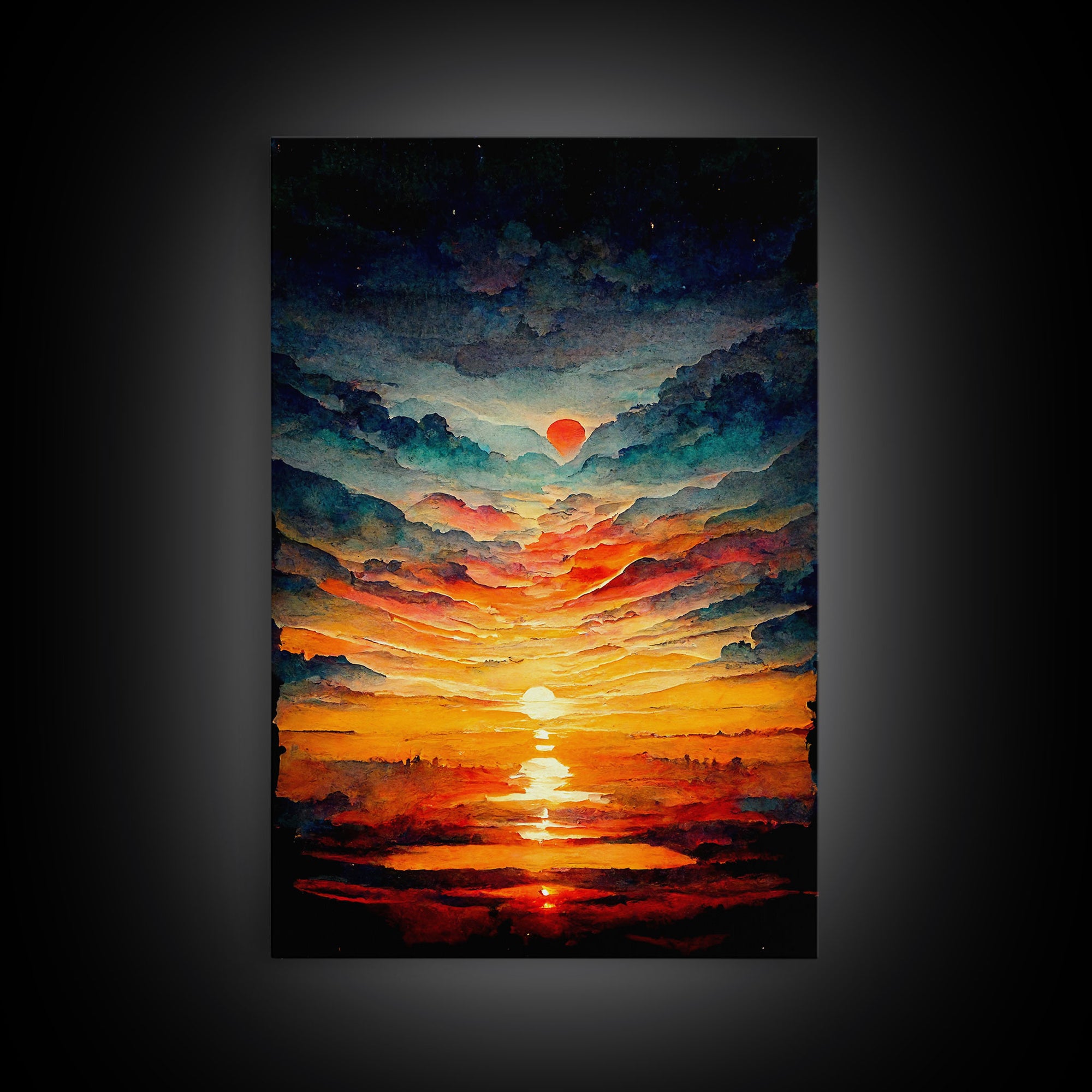 Abstract sunset and clouds canvas print, beautiful oil painting print, nature and landscape wall art, ready to hang