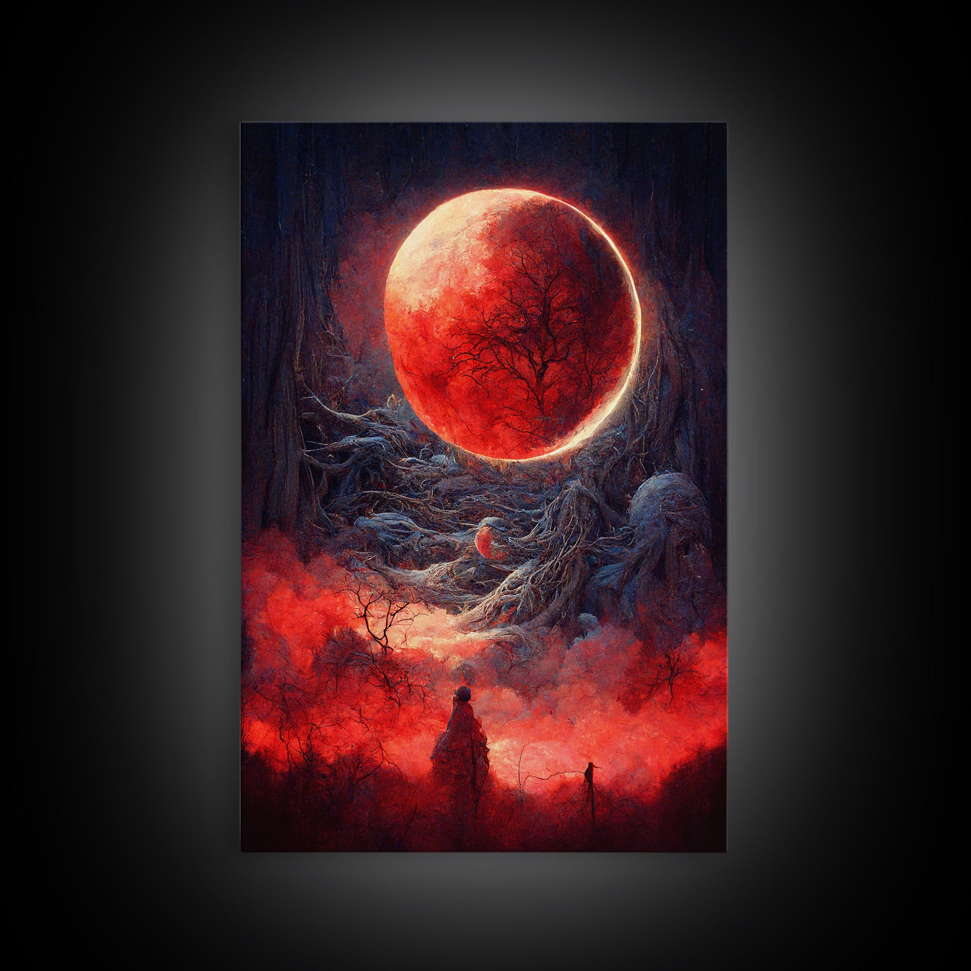 Spooky Horror Canvas Print, Bloodmoon Sunset, Blood moon, Halloween Wall Art, Cosmic Horror, Ready To Hang