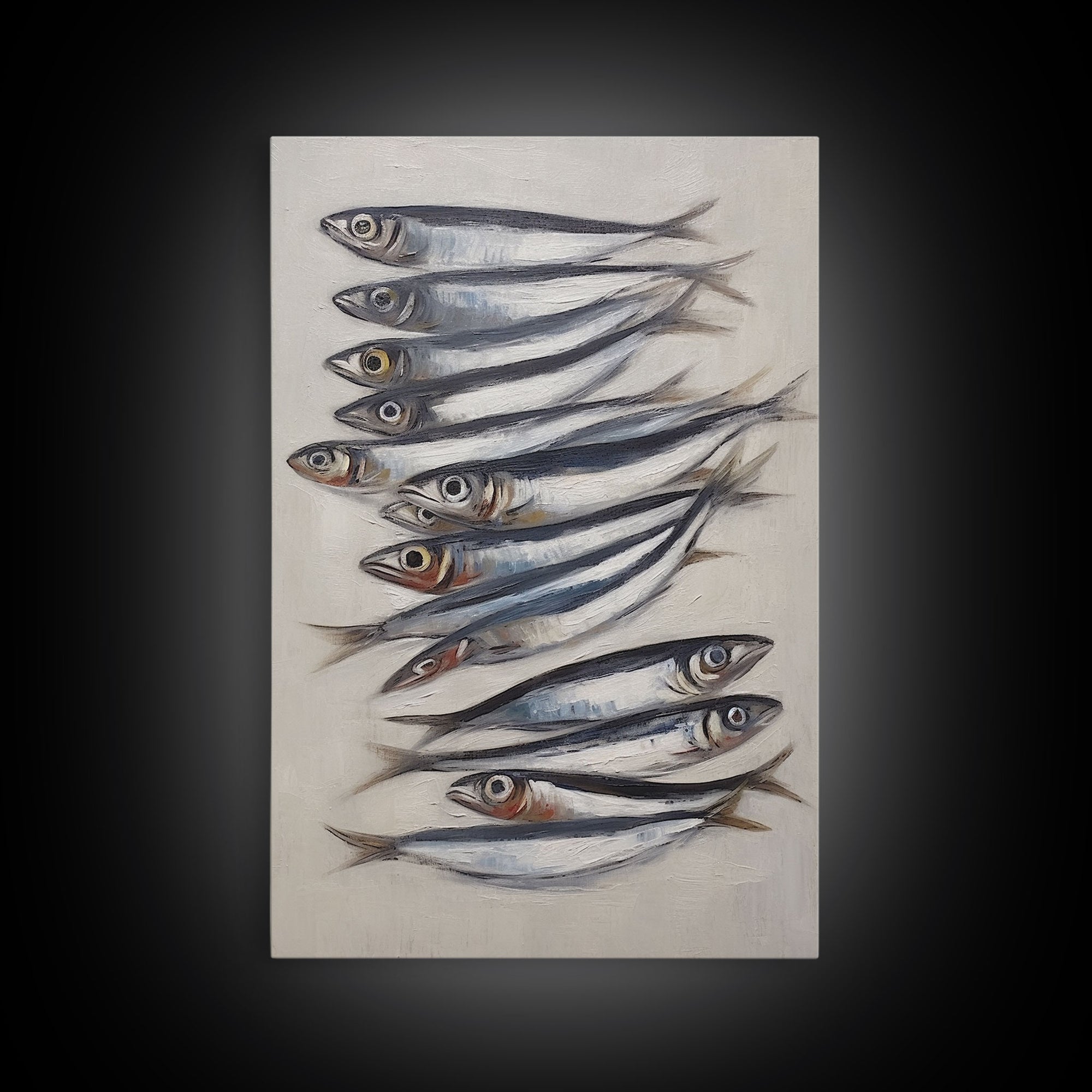 Sardines Art Print - Framed Canvas Art - Oil Painting Still Life Print - French Kitchen Art - Restaurant Art - Boho Farmhouse Decor