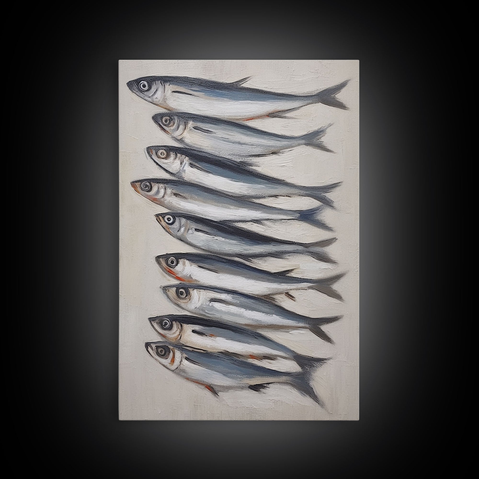 Minimalist Sardines Art Print - Framed Canvas Art - Oil Painting Still Life Print - French Kitchen Art - Restaurant Art - Boho Farmhouse Art