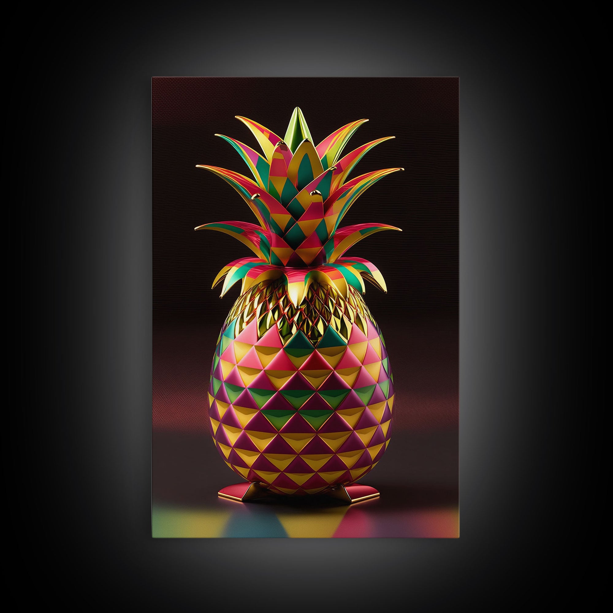 Metallic Pineapple Pop Art, Framed Canvas Print, Unique colorful wall art, Fruit Art