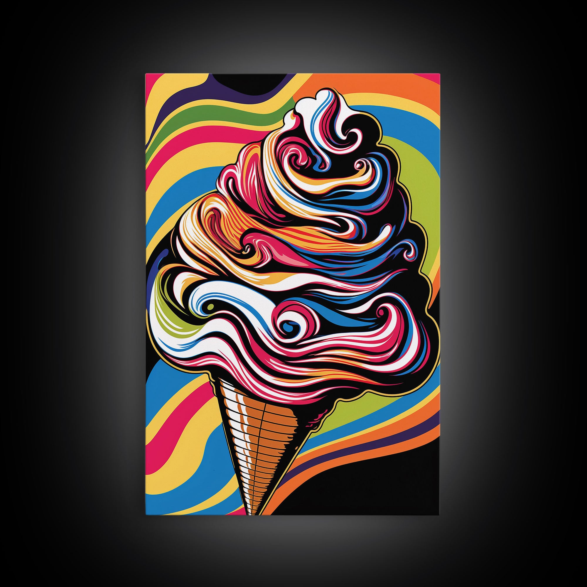 Pop Art Ice Cream, Psychedelic Ice cream cone, framed canvas print, large wall art, wall decoration