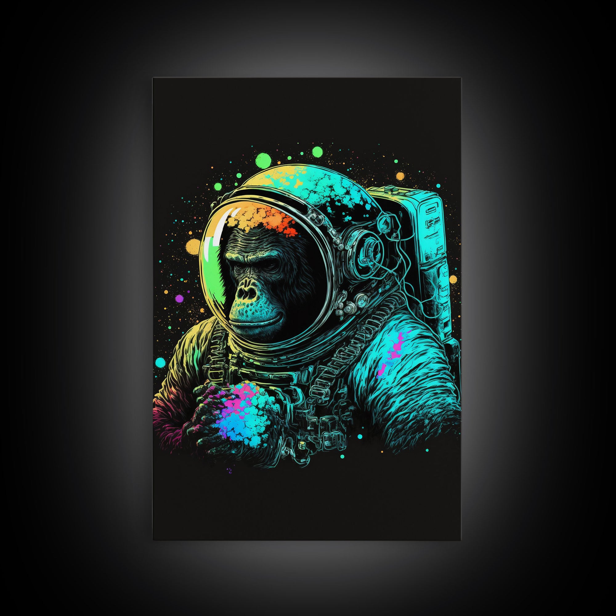 To The Moon, Space Ape Astronaut, Framed Canvas Print, GME, NFT Style Decor, Large Wall Art