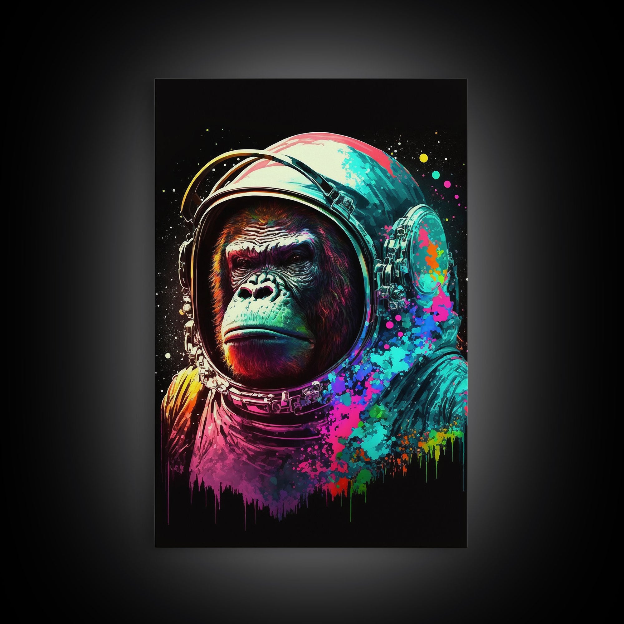 To The Moon, Space Gorilla Astronaut, Framed Canvas Print, GME, NFT Style Decor, Large Wall Art, Ape Astronaut, Psychedelic Graffiti Art