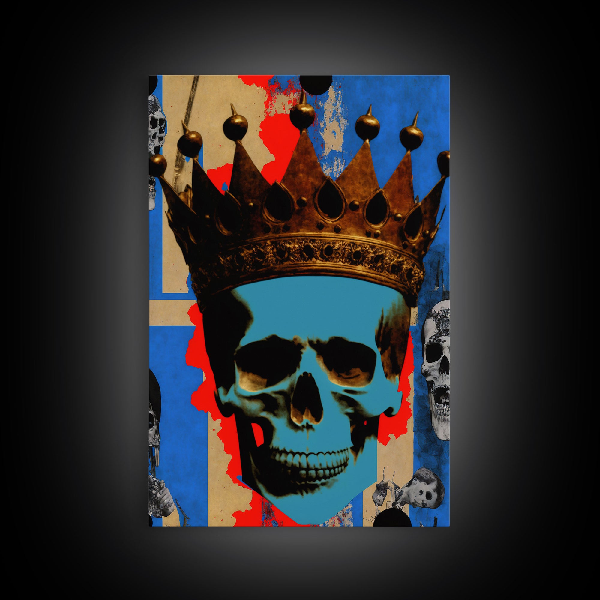 Skull With The Gold Crown, Framed Canvas Print, Unique Fantasy Undead Wall Art