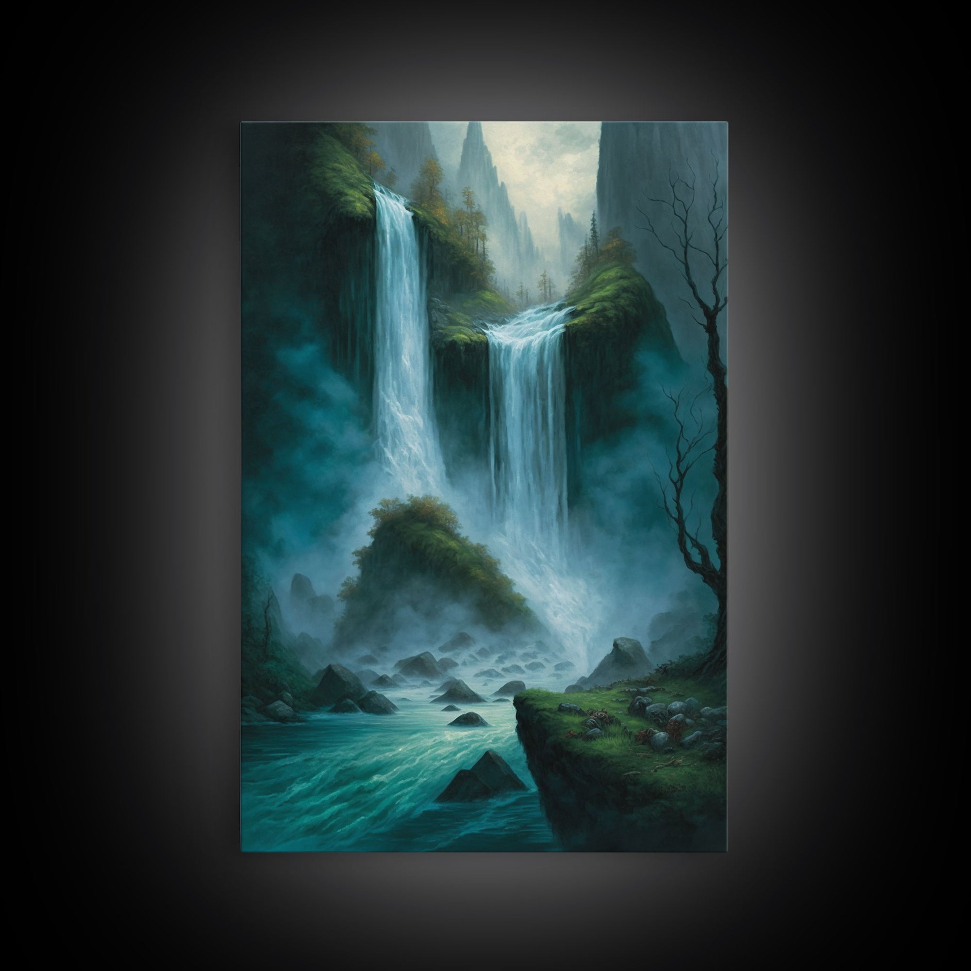 Fantasy Waterfall Oil Painting Canvas Print, Framed Canvas Art, Living Room Wall Decoration