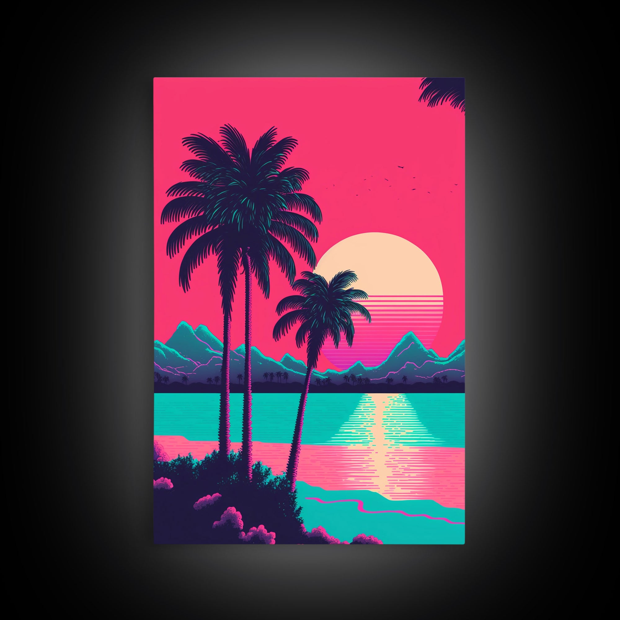 Retrowave Priint Set  - 3 Piece Wall Art - Triptych 3 Panel Art - Beach Wall Art - Framed Canvas Prints - Tropical Beach Decor