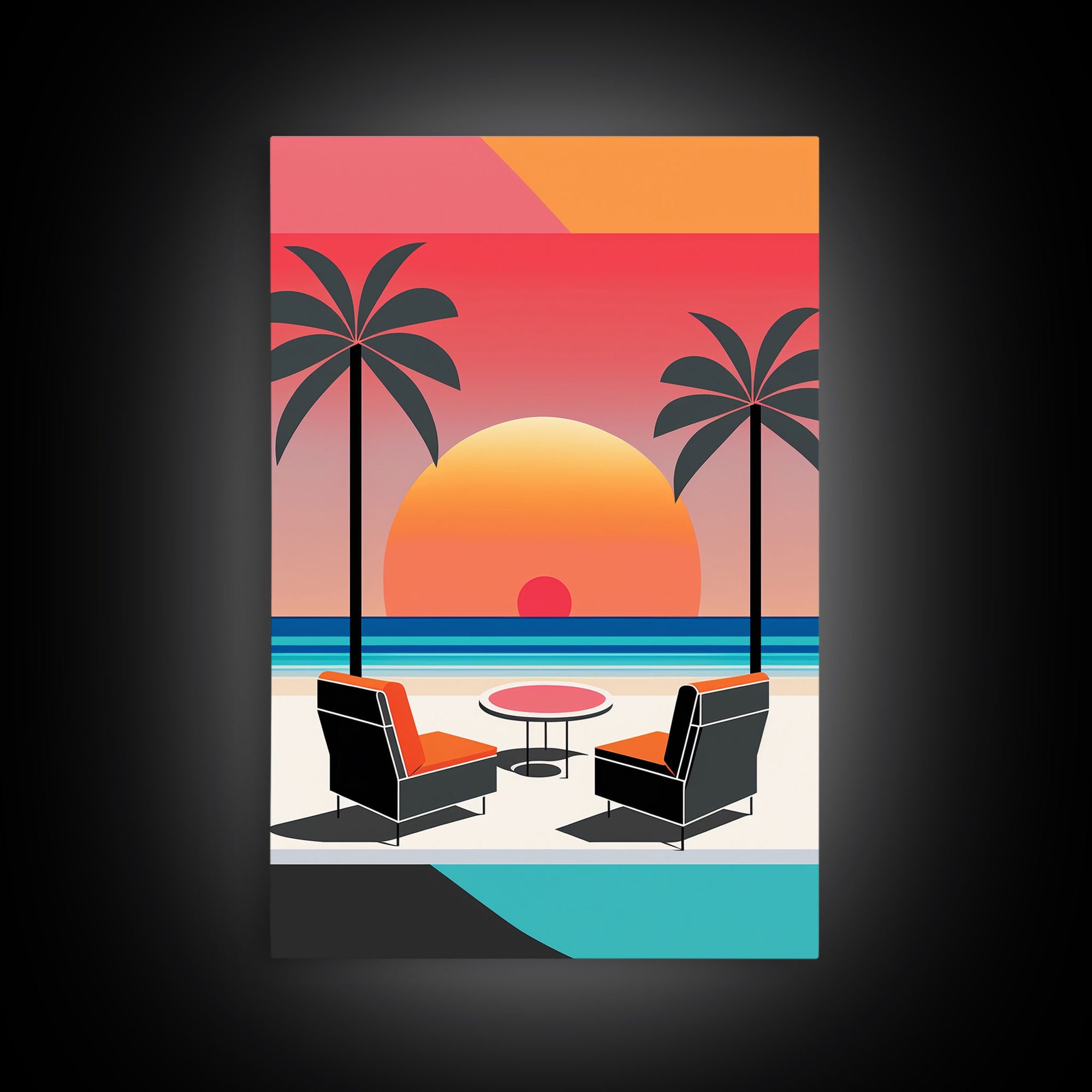 Vaporwave Aesthetic Wall Art Framed Canvas, Set of 3 Framed Canvas, Tropical Decor, Travel Posters, Original Art Framed Canvas