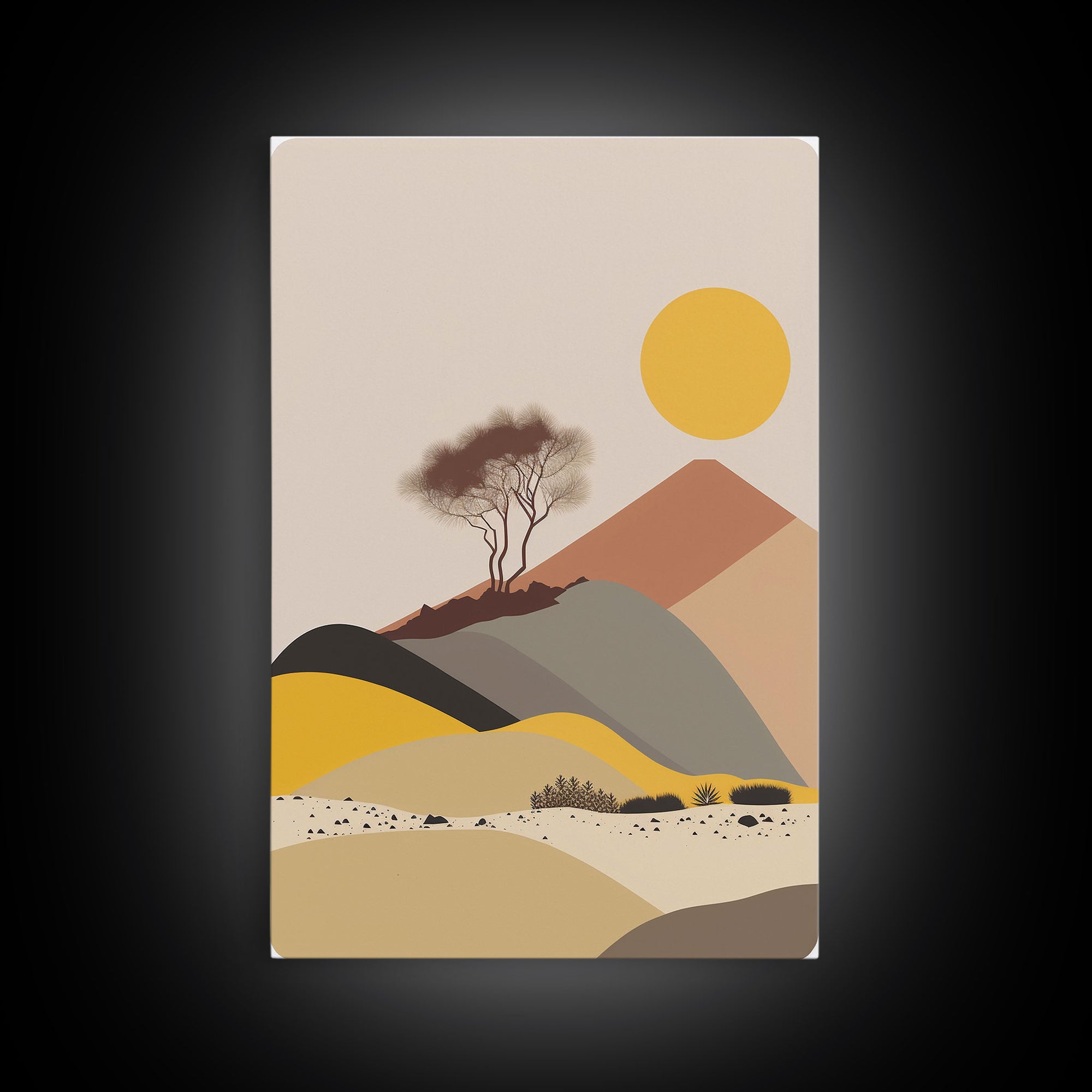 Pueblo Style Boho Desert Art, Framed Canvas Print, Minimalist Landscape Painting