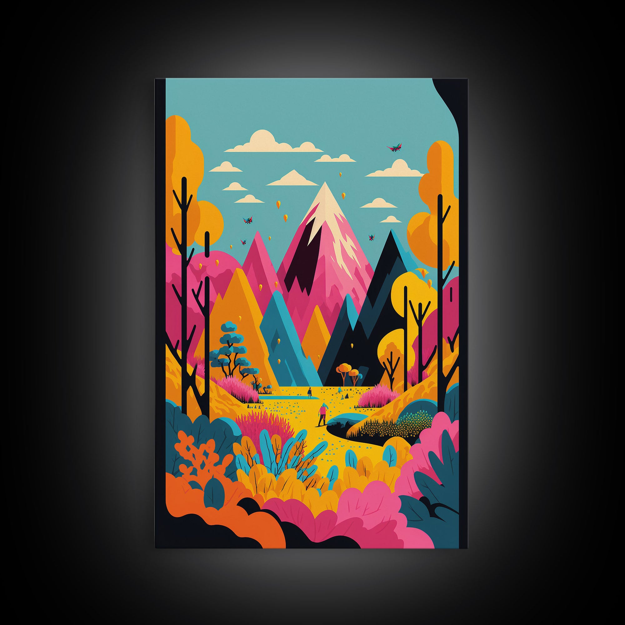 Trendy Pop Art, Surreal / Abstract Mountain Landscape, Fantasy Decor, Framed Canvas Print