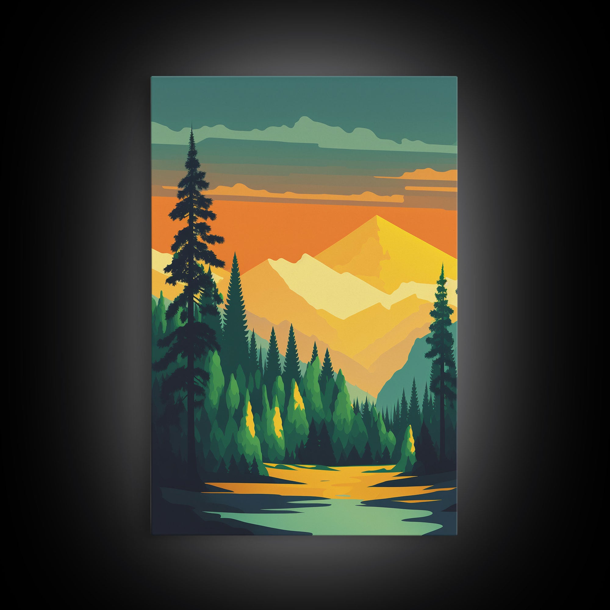 Pacific Northwest Art, Framed Canvas Prints, Washington State, Pine Tree Forest and Mt. Rainier