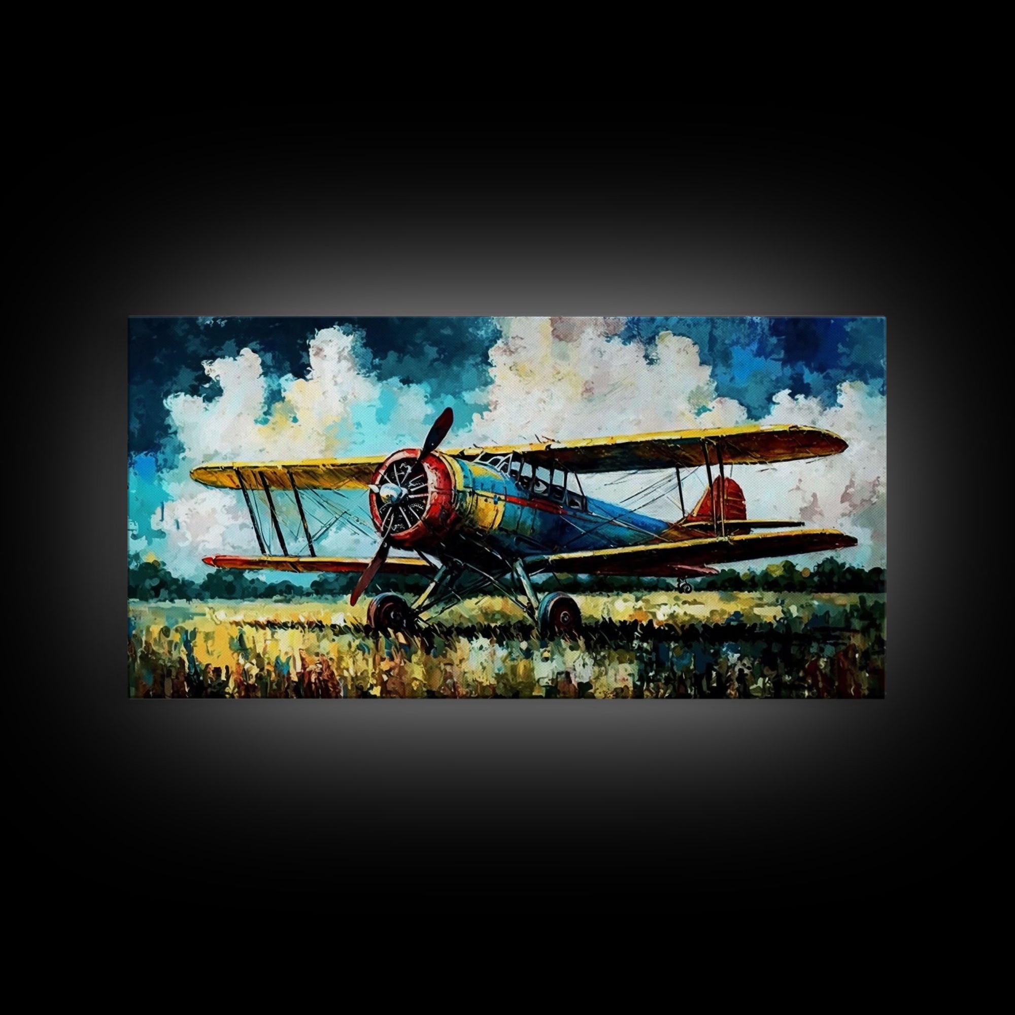 Aeroplane Art, Antique Airplane Painting Canvas Print, Framed Canvas Art, Above Sofa Art, Gift for RC Plane Pilot, Retro Plane Art