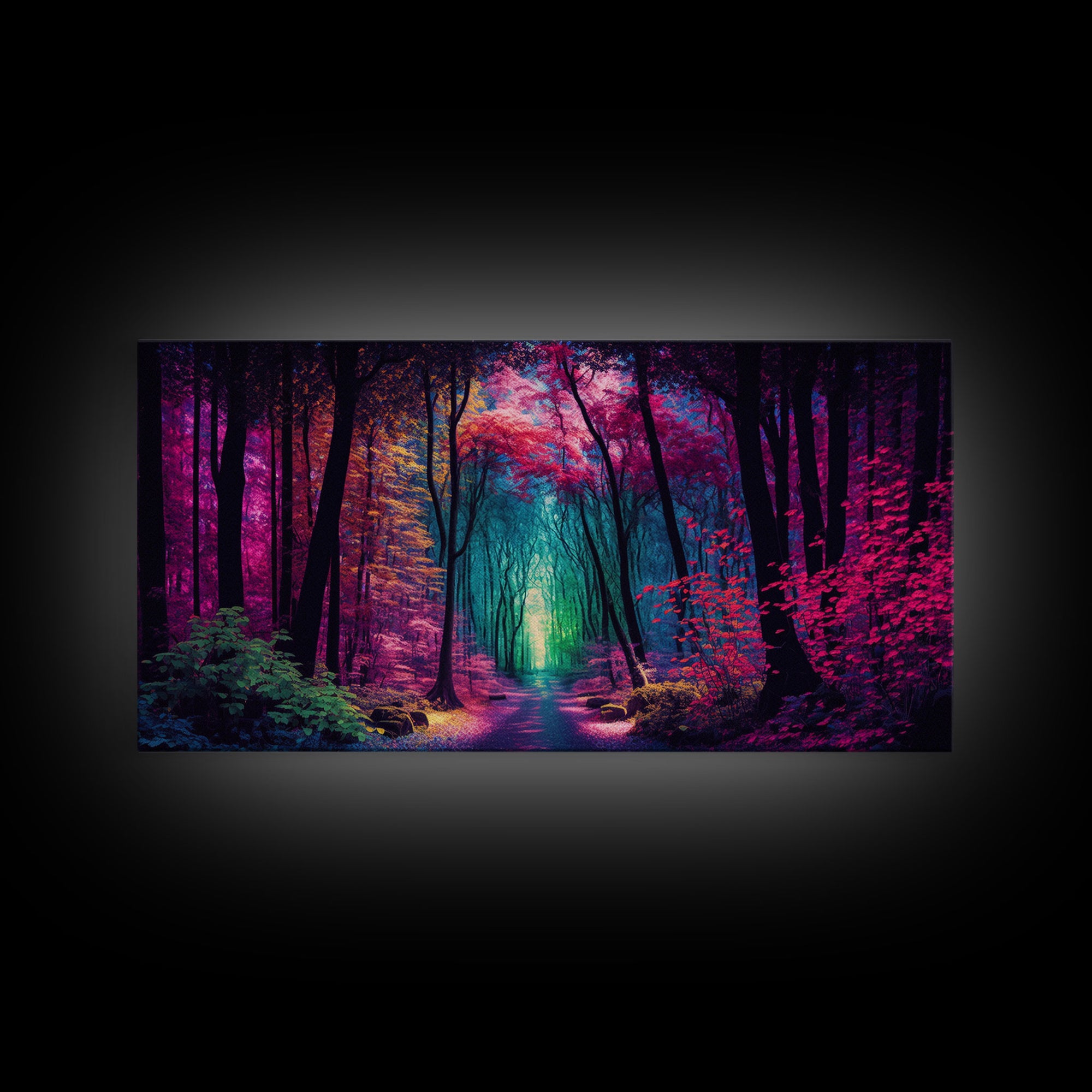 The Secret Grove, Fantasy Art, Pop Art Forest Landscape, Framed Canvas Print, Colorful Forest Painting, Living Room Art