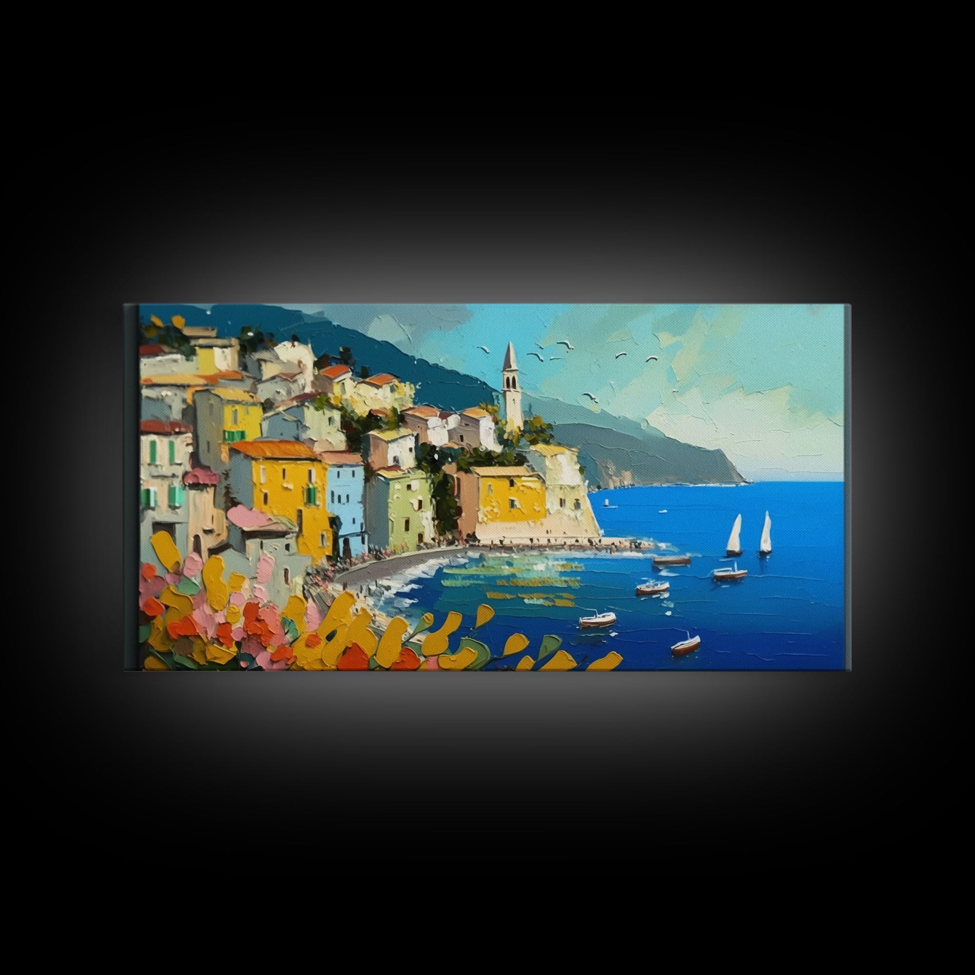 Positano Canvas Print Art, Framed Art, Amalfi Coast, Seascape Painting, Impressionist Art, Living Room Decor, Large Wall Art, Gift Ideas