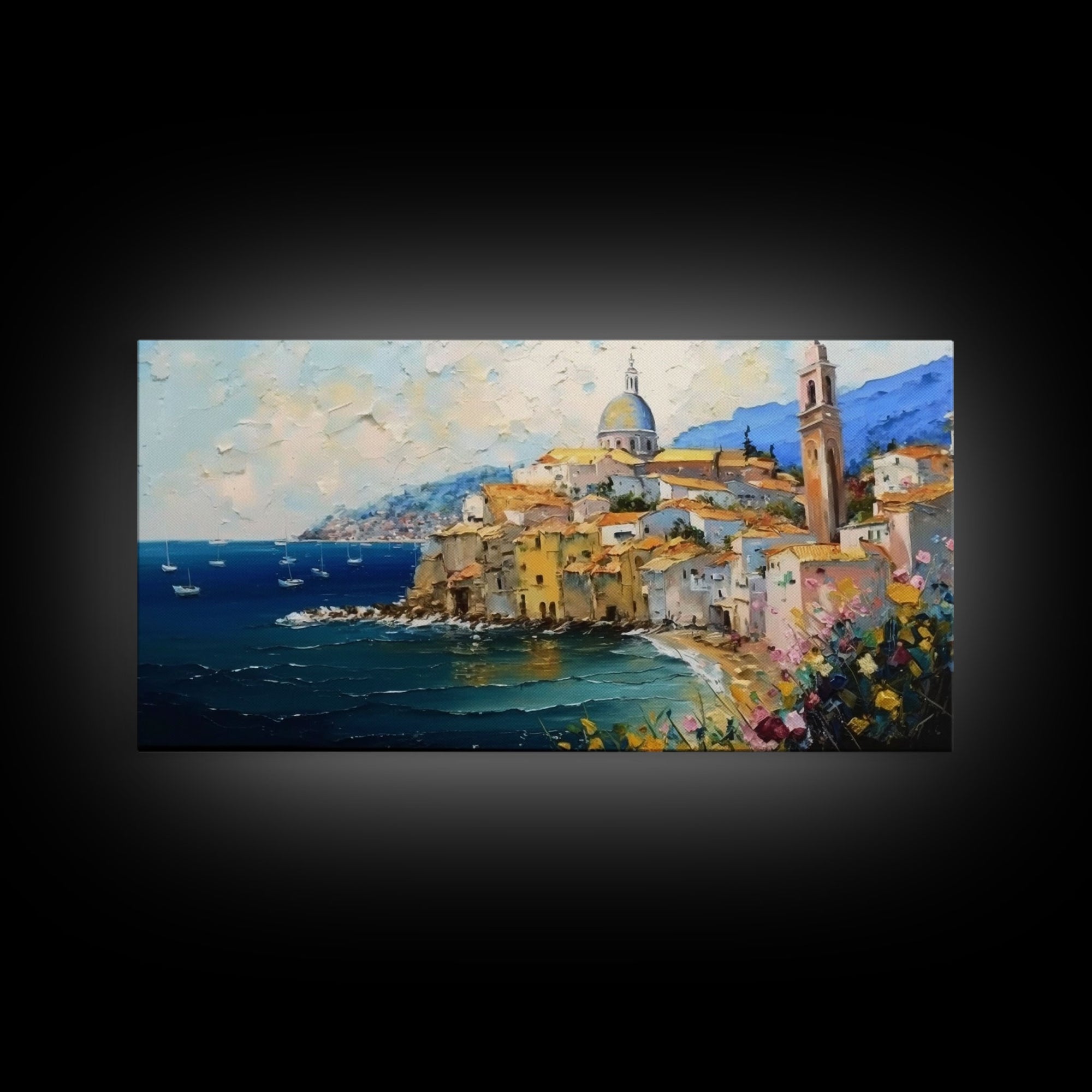 Italian Villa Art, Wall Art Prints, Amalfi Coast, Italy Art, Seascape Wall Art, Framed Canvas Print, Kitchen Wall Art, Wall Decor Art