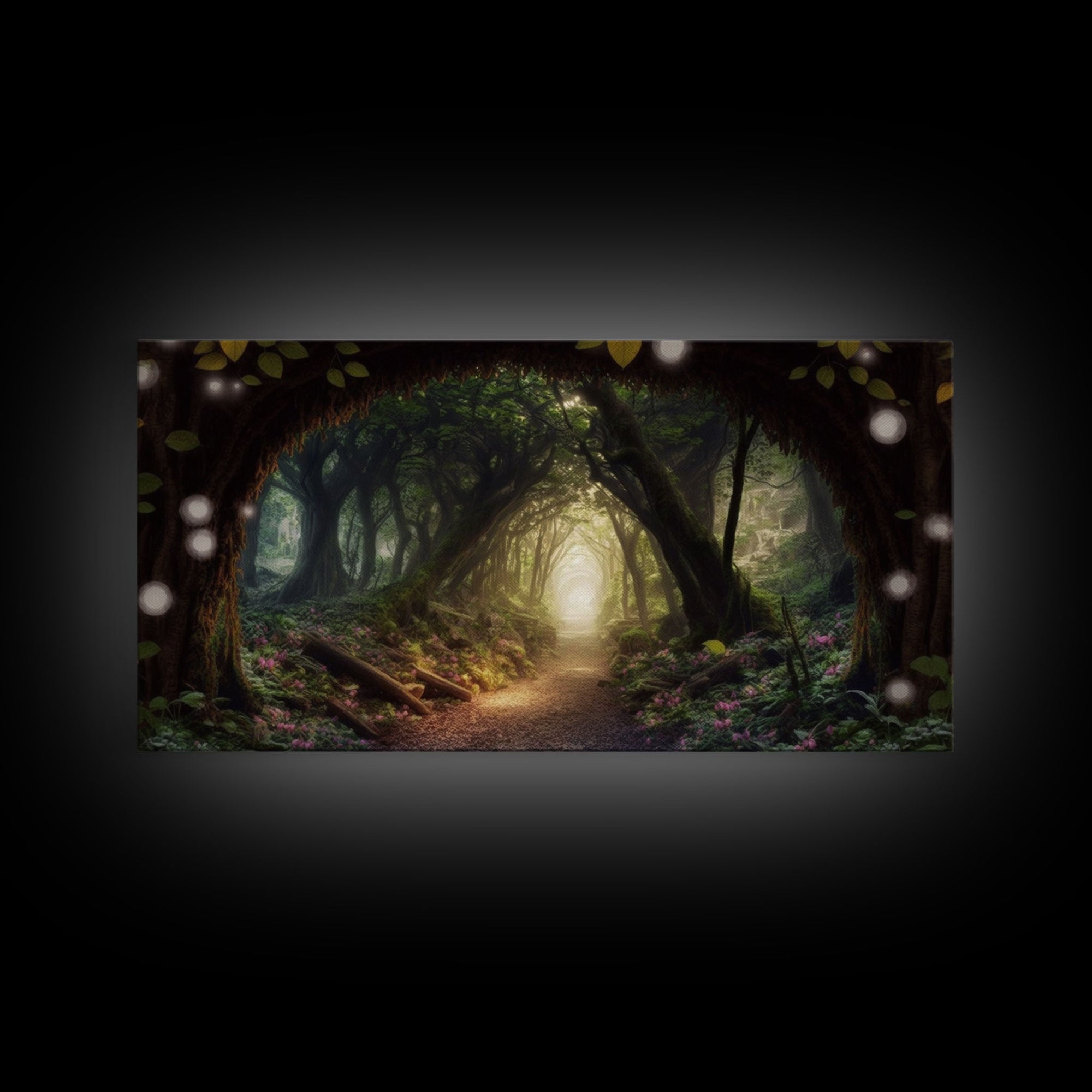 Path Through A Magical Enchanted Fairy Forest, Fantasy Art, Framed Canvas Print, Enchanted Forest Fantasy Art