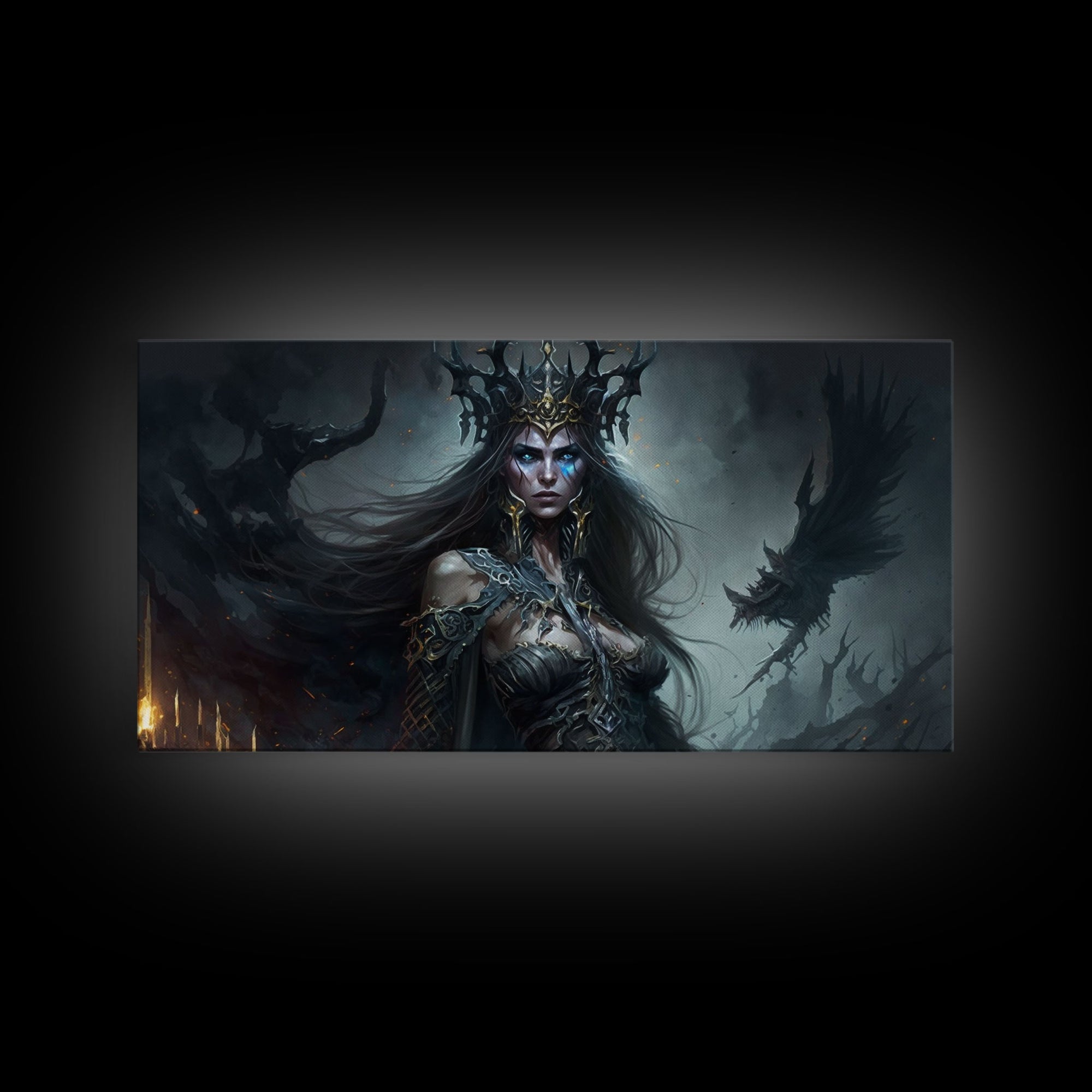 Hel, Goddess of Death, Framed Canvas Print, Norse Mythology Fantasy Art, Framed Canvas Print