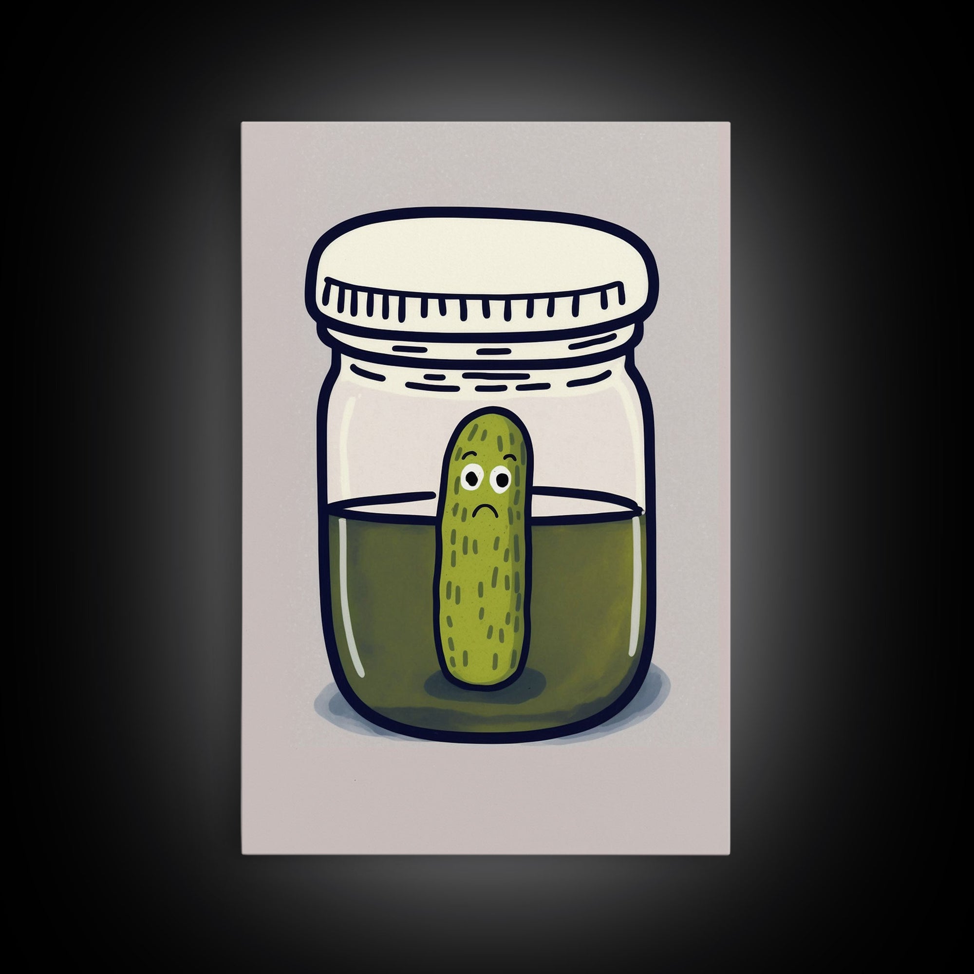 Sad Pickle Art, Framed Canvas Print, The Last Pickle, Cartoon Pickle Art