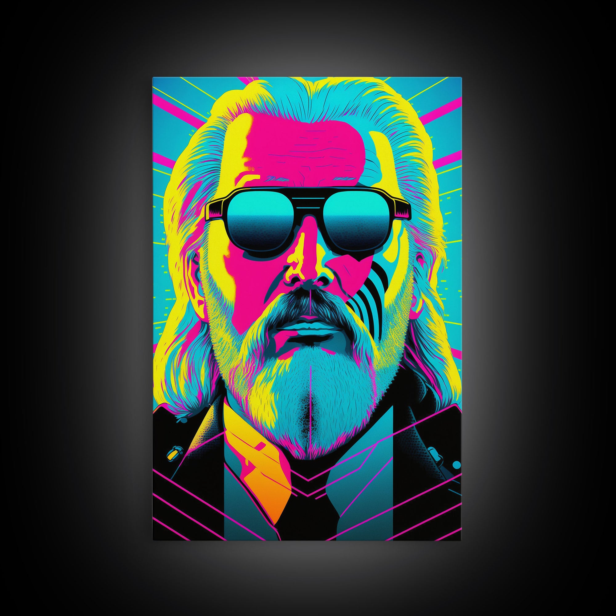 Businessman Odin Pop Art Movie Poster Art, Norse Mythology, Wall Art, Framed Canvas Print, Futuristic Portrait of Odin, WPAP Style