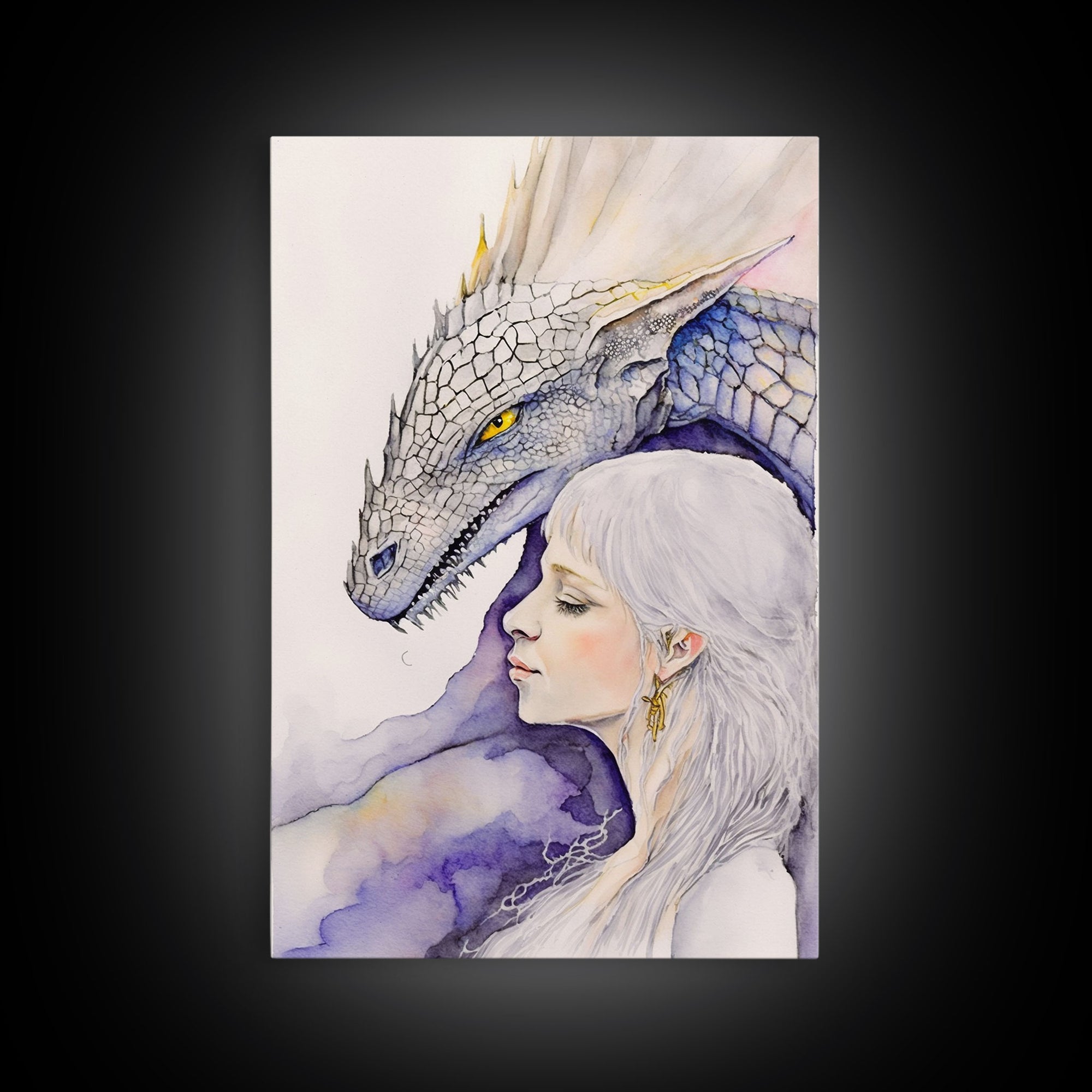 Dragon Painting Canvas Print, Dragon Art, Fantasy Art, Fantasy Painting Wall Art, Girl and Her Dragon, Dragon Girl