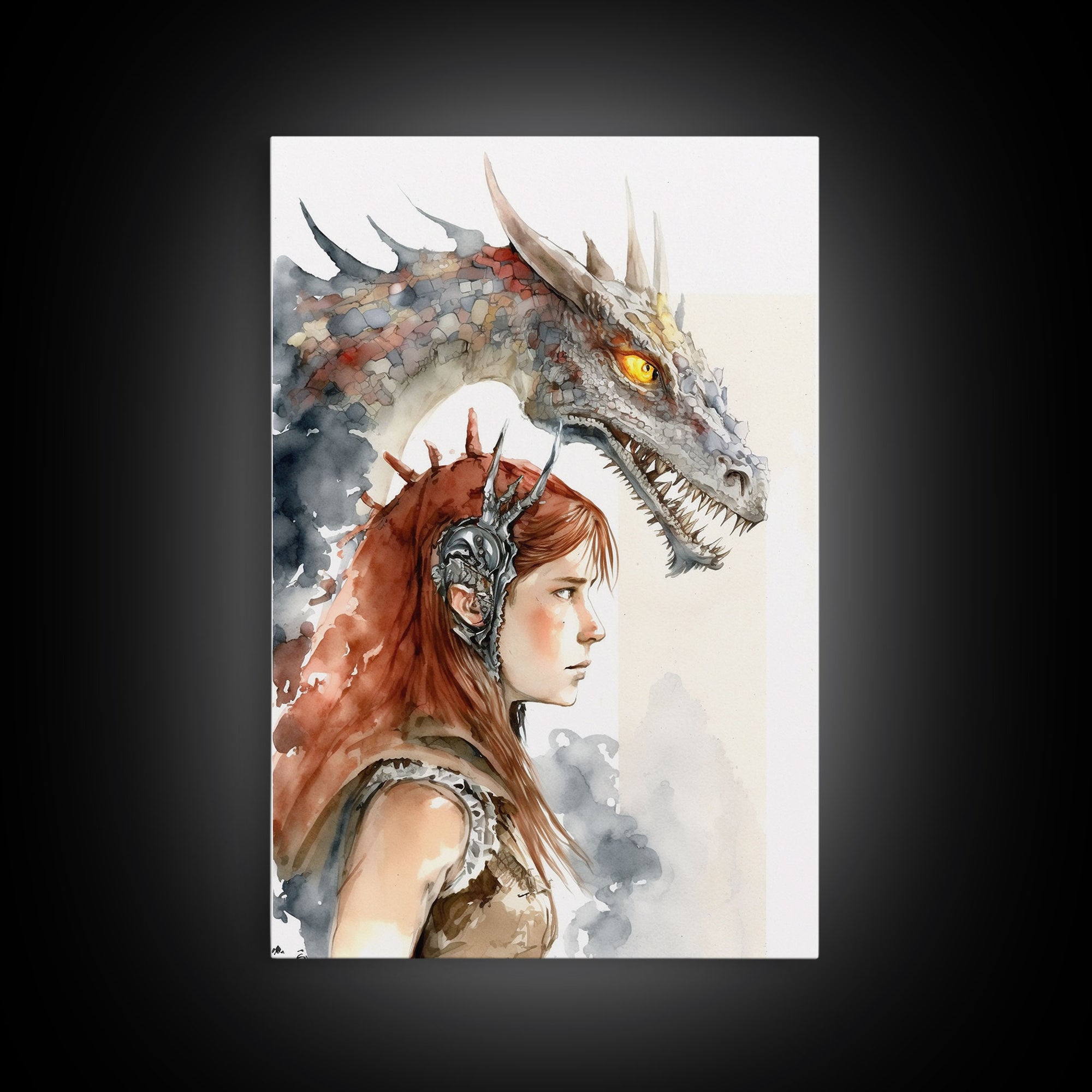 The Dragon Girl, Dragon Painting Canvas Print, Dragon Art, Fantasy Art, Fantasy Painting Wall Art, Girl and Her Dragon, Gamer Gift Wall Deco