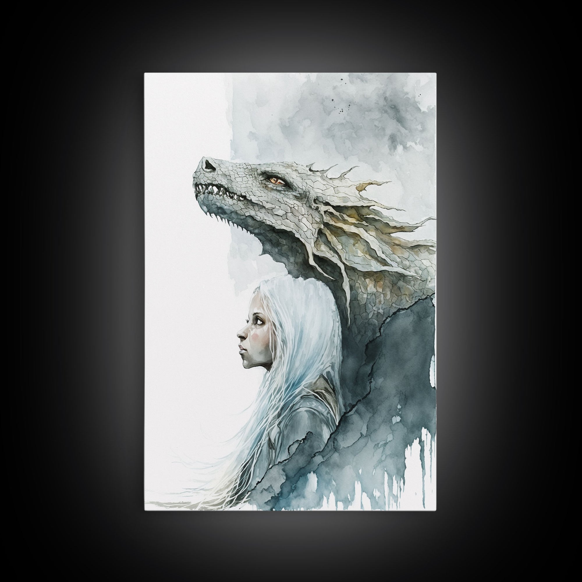 The Girl and Her Dragon, Wall Art, Fantasy Art, Art Print, Framed Canvas Art, Canvas Print, Gamer Decor, Gamer Girl Gift