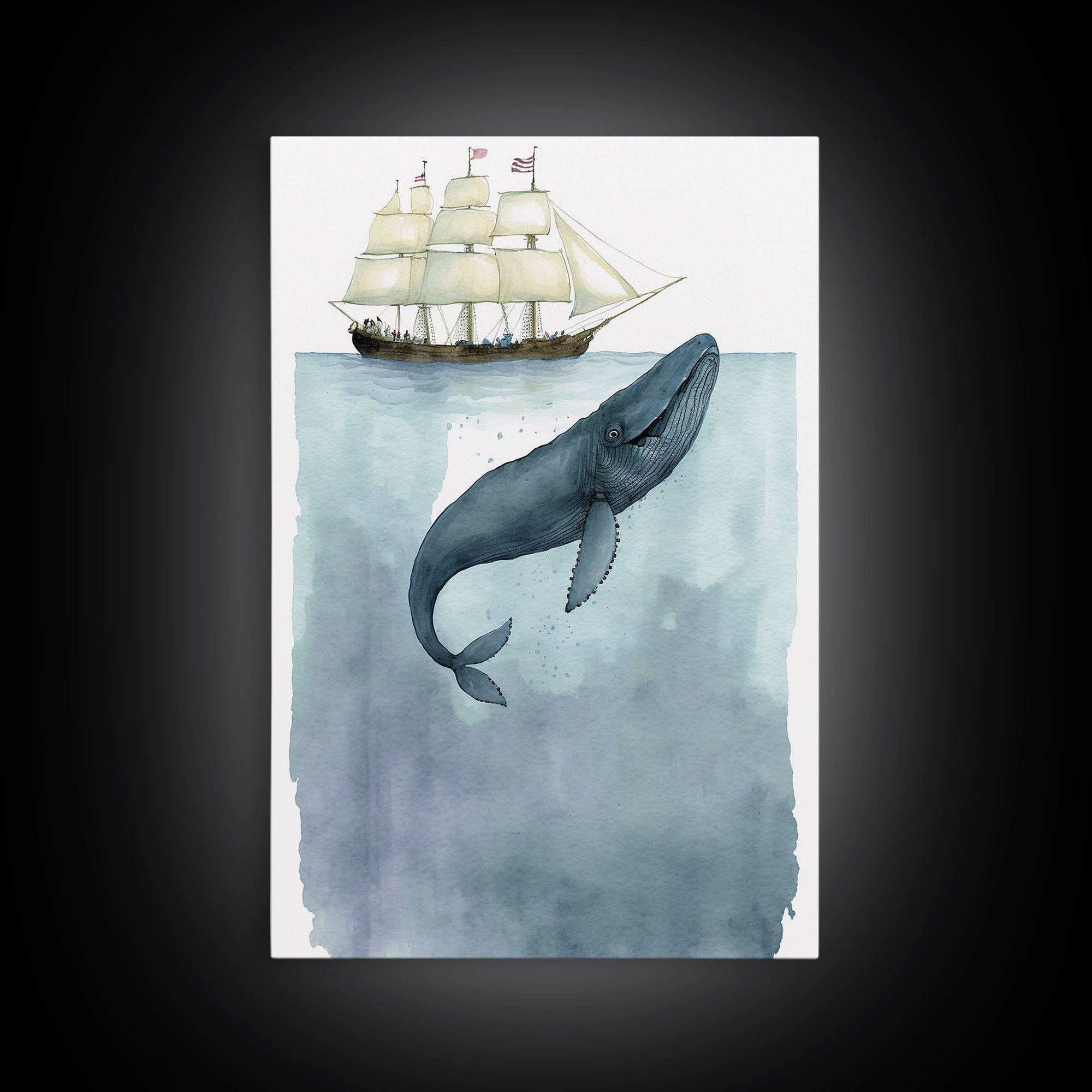 Framed Wall Art Blue Whale Painting, Watercolor Painting, Whale Print, Whale and Boat, Whale Nursery, Humpback Whale, Framed Wall Art