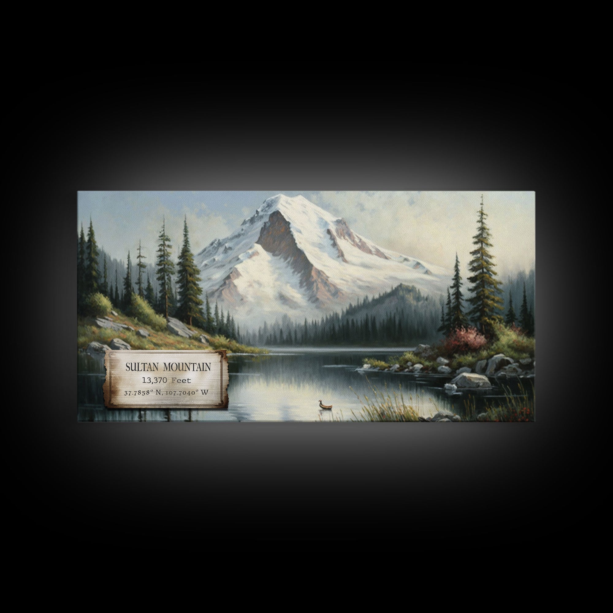 Sultan Mountain, Travel Poster Wall Art, Framed Canvas Print, American Mountains, Mountain Landscape Painting, Mountains of Colorado