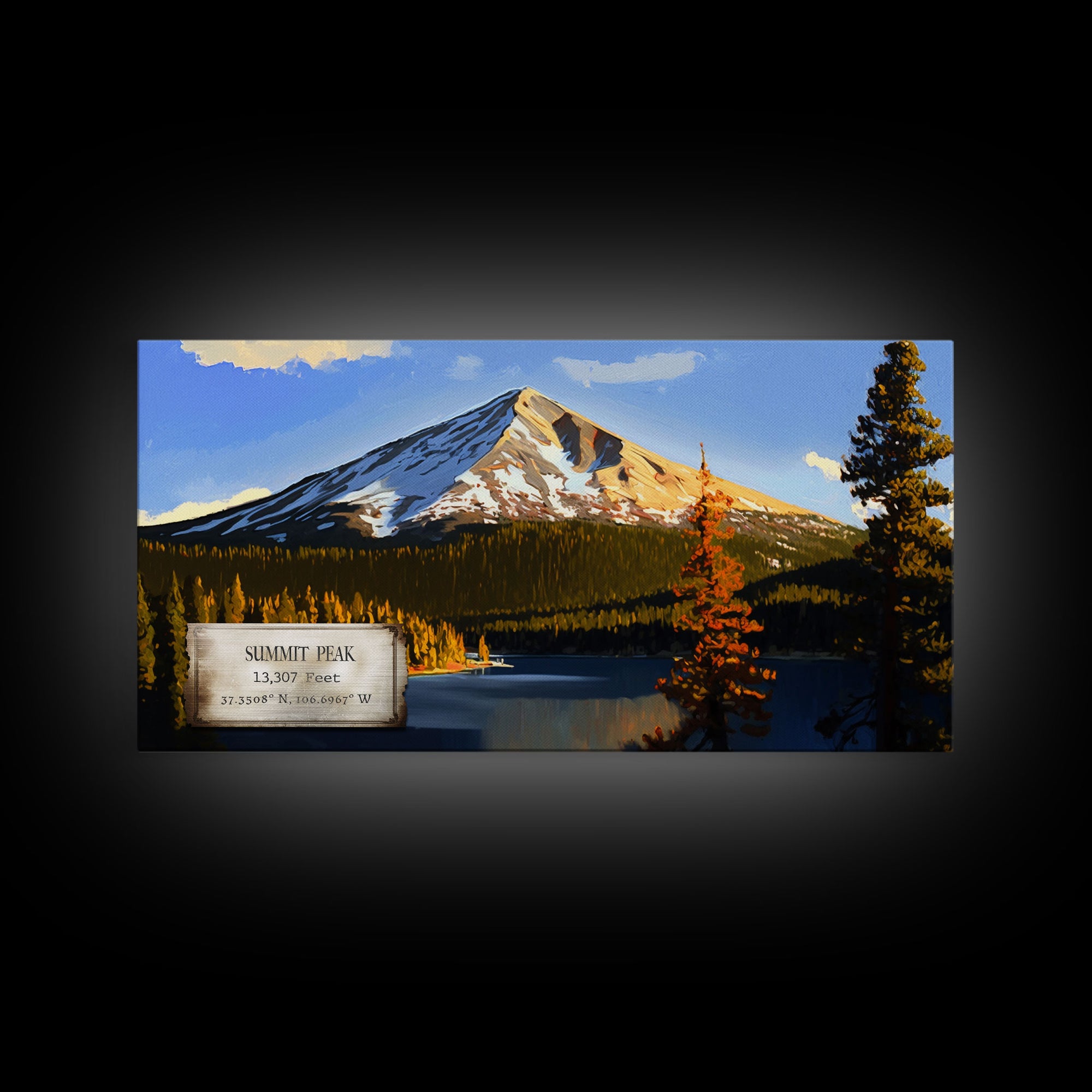 Summit Peak, Travel Poster Wall Art, Framed Canvas Print, American Mountains, Mountain Landscape Painting, Mountains of Colorado