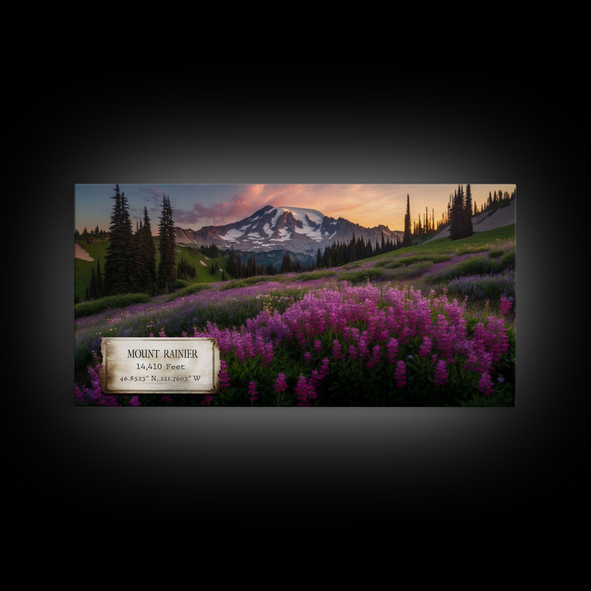 Mount Rainier, Travel Poster Wall Art, Framed Canvas Print, American Mountains, Mountain Landscape Painting, Washington State Art