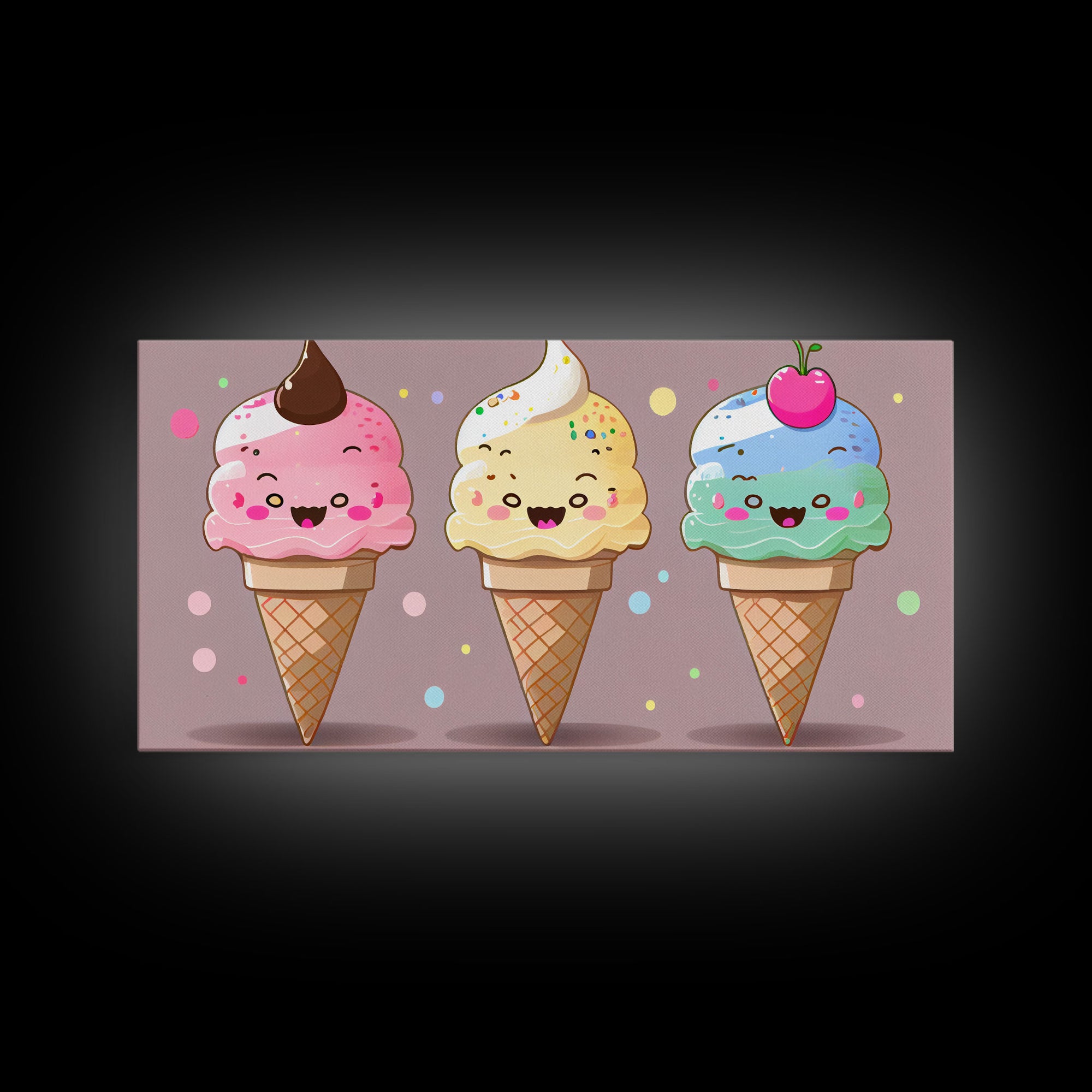 Ice Cream Wall Art, Framed Canvas Print, Cute Kawaii Art, Anime Style Wall Art, Ice Cream Parlor Art, Ice Cream Shop