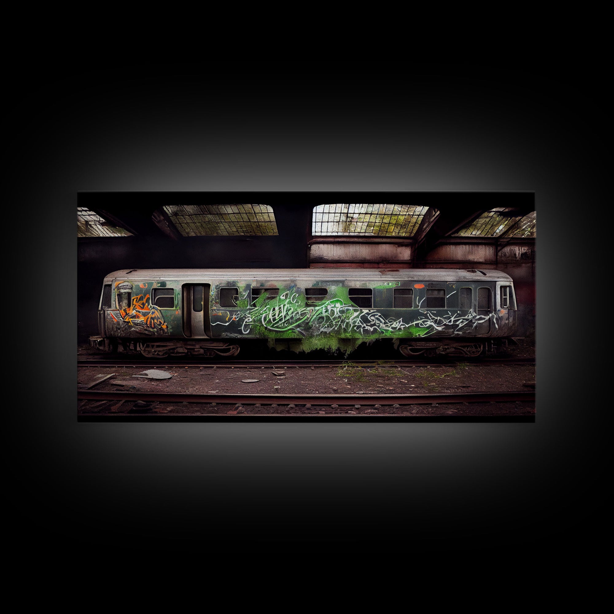 Urban Decay - Graffiti Train Car - Cool Wall Art -Framed Canvas Print - Unique Wall Decor - Framed Art - Subway Car With Graffiti