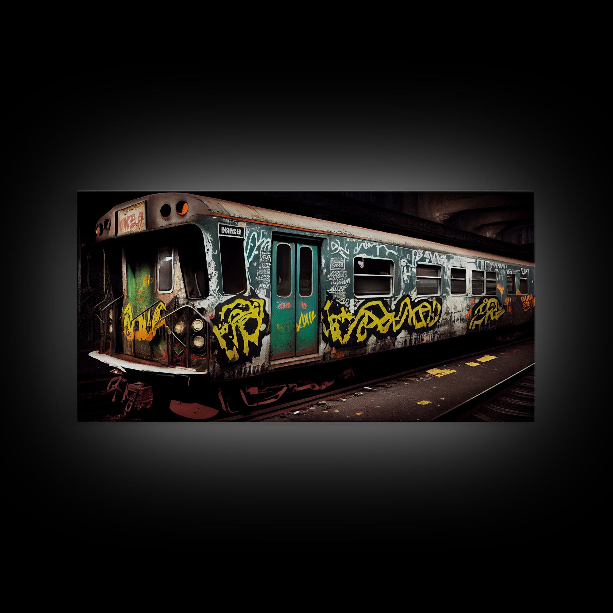 Graffiti Subway Car - Cool Wall Art -Framed Canvas Print - Unique Wall Decor - Framed Art - Train Car With Graffiti