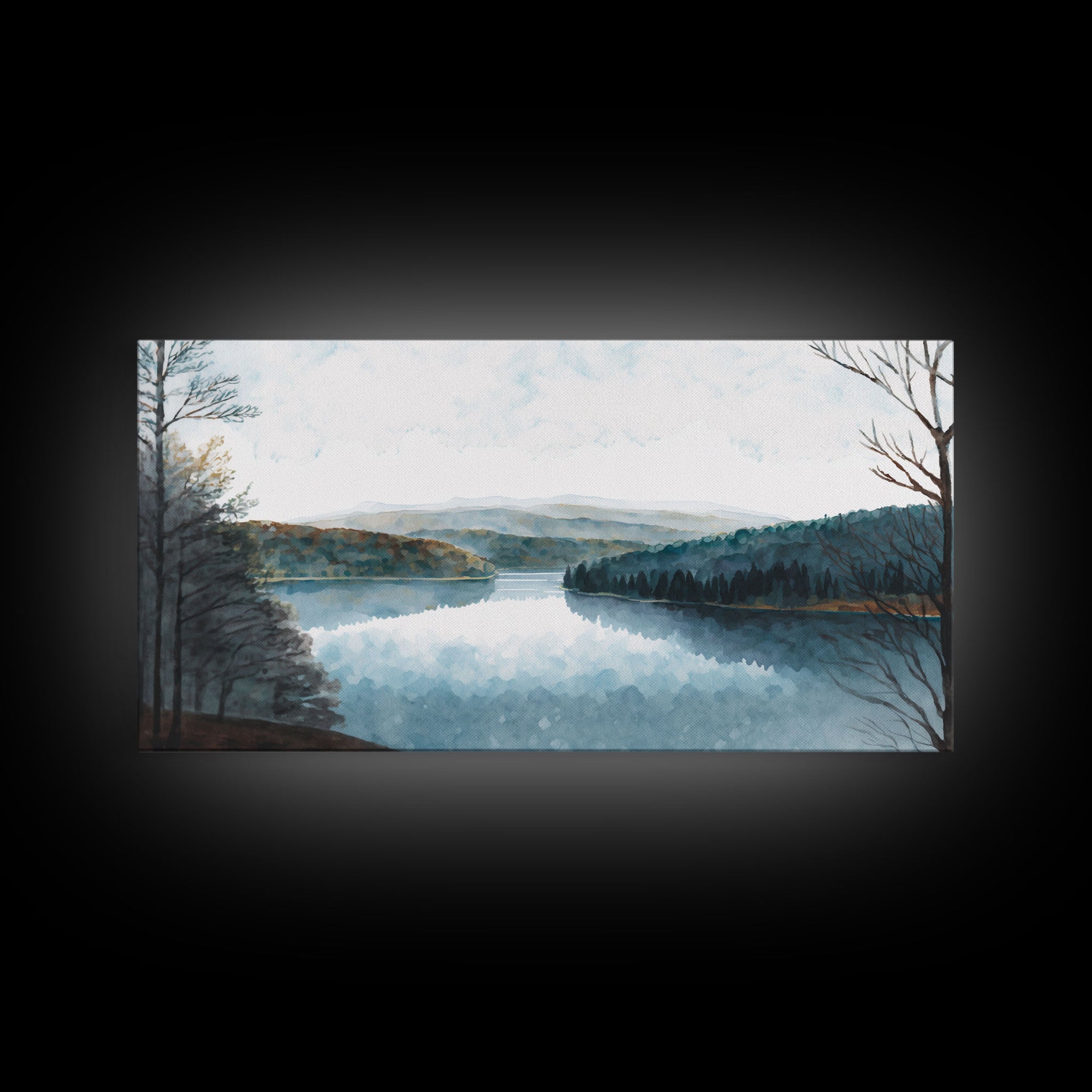 Blue Lake Art | Framed Canvas Print | Blue Lake Painting | Lake House Decor | Guest Room Landscape Painting | Detroit Lake Painting