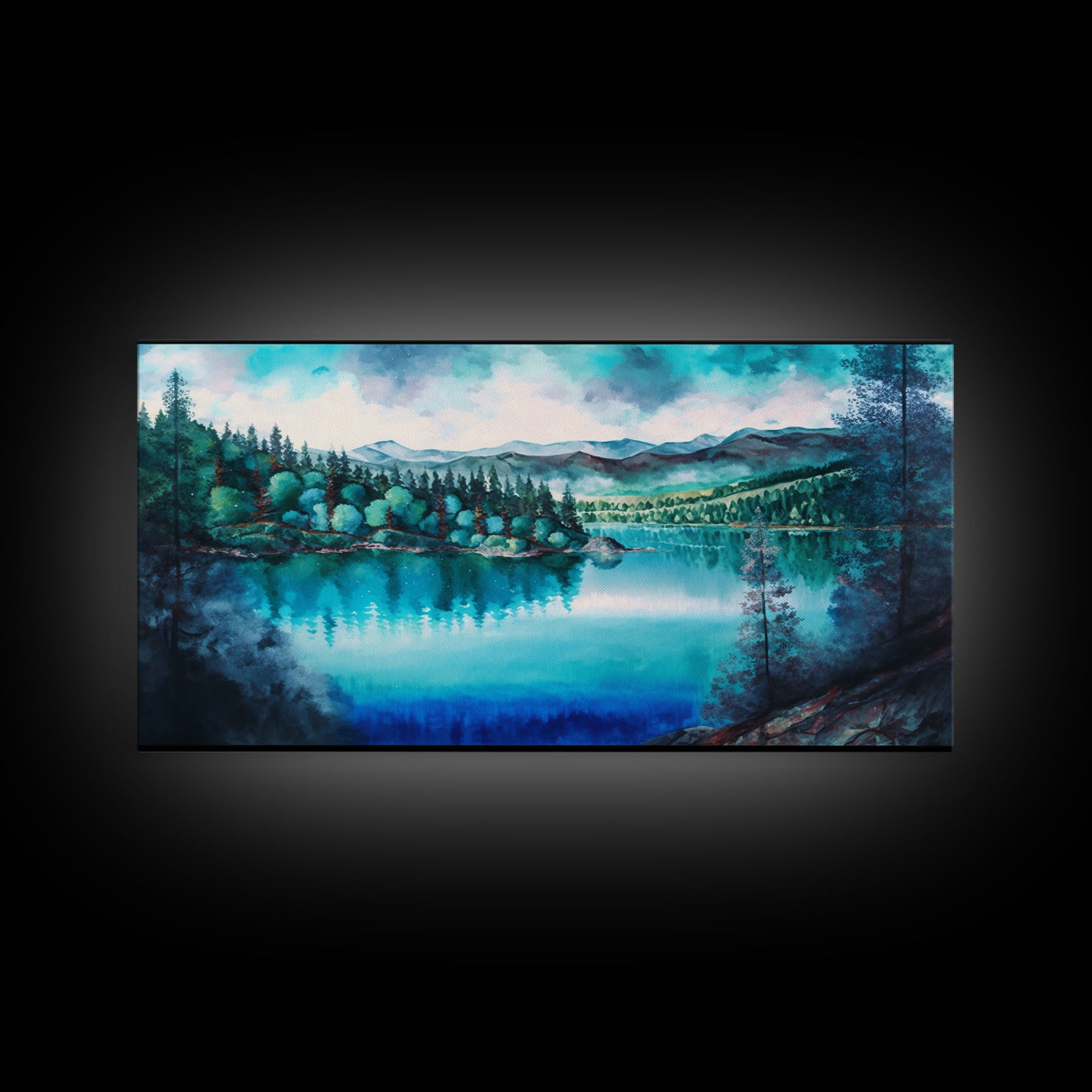 Blue Lake Art | Framed Canvas Print | Blue Lake Painting | Oregon Lake House Decor | Guest Room Landscape Painting | Cascade Lakes Painting