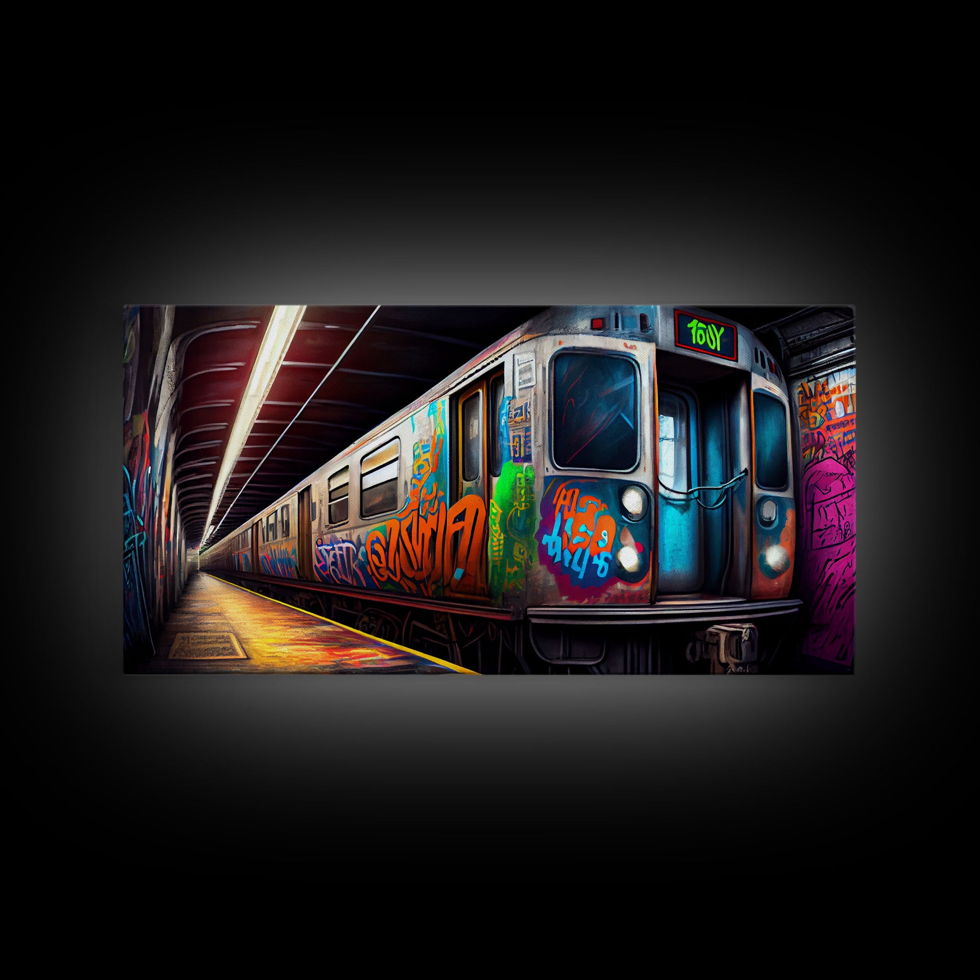 Urban Decay Wall Art - Graffiti Covered Subway Train - 1970s NYC Art - Framed Canvas Print - Original Art - Dystopian Urban Decay