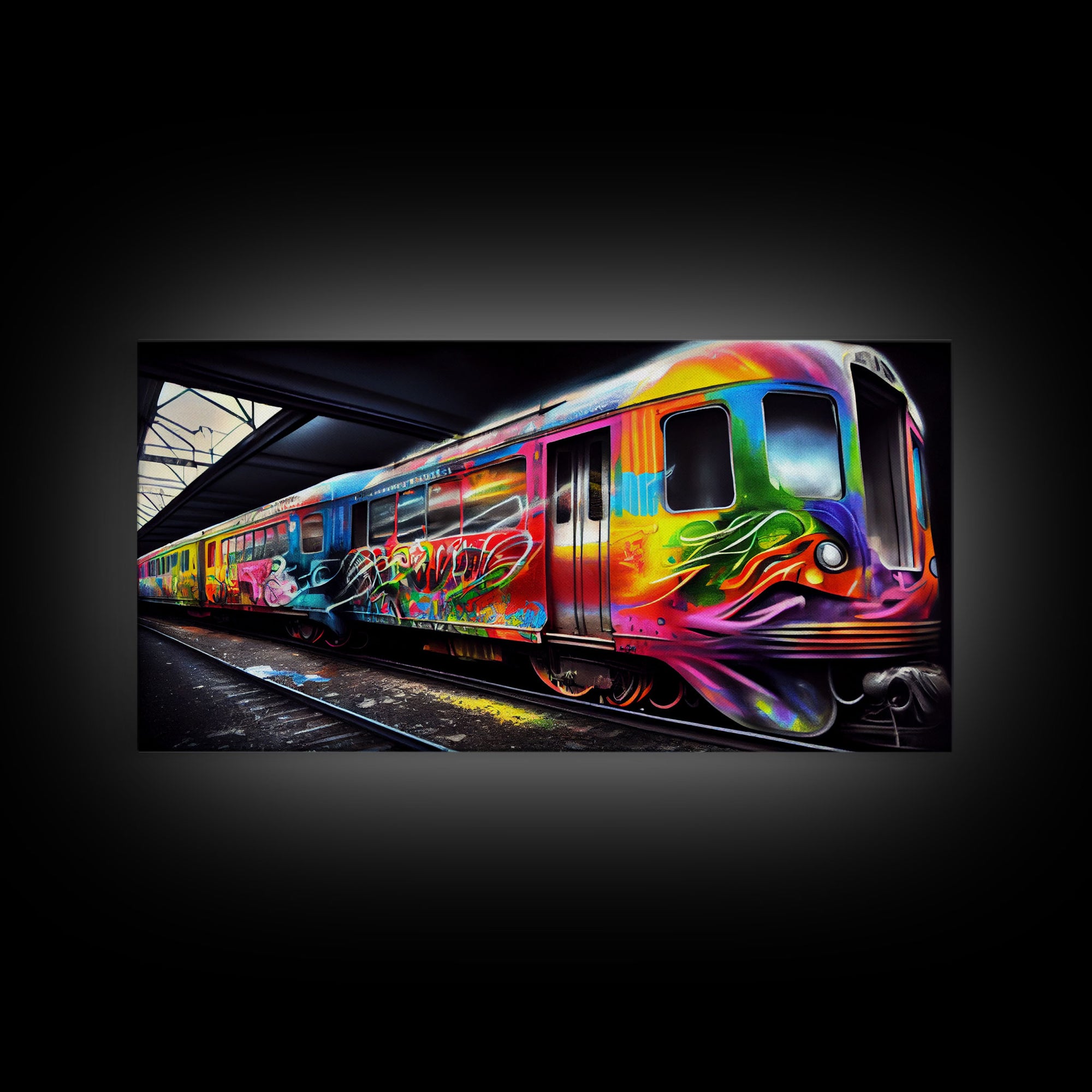 Subway car graffiti art, wall decor, train box car, ready to hang canvas print wall art, rainbow train wall art