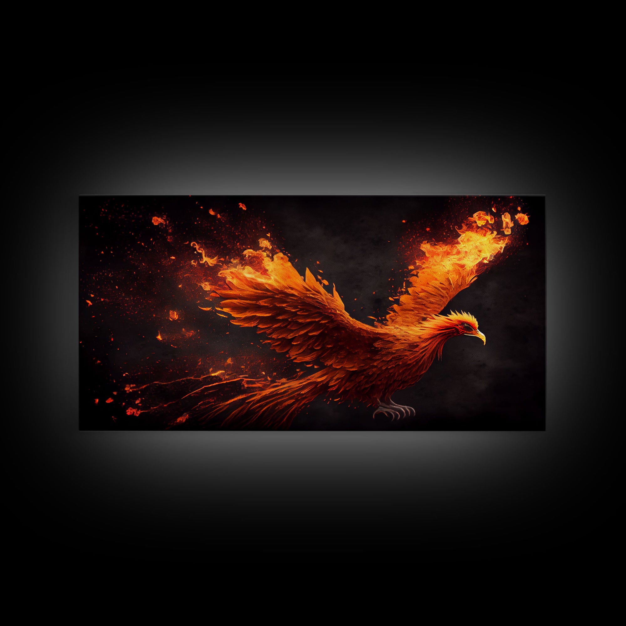 The Phoenix, Wall Art, Phoenix Bursting Into Flames, Fire, Framed Canvas Print, Unique Wall Art, Gift