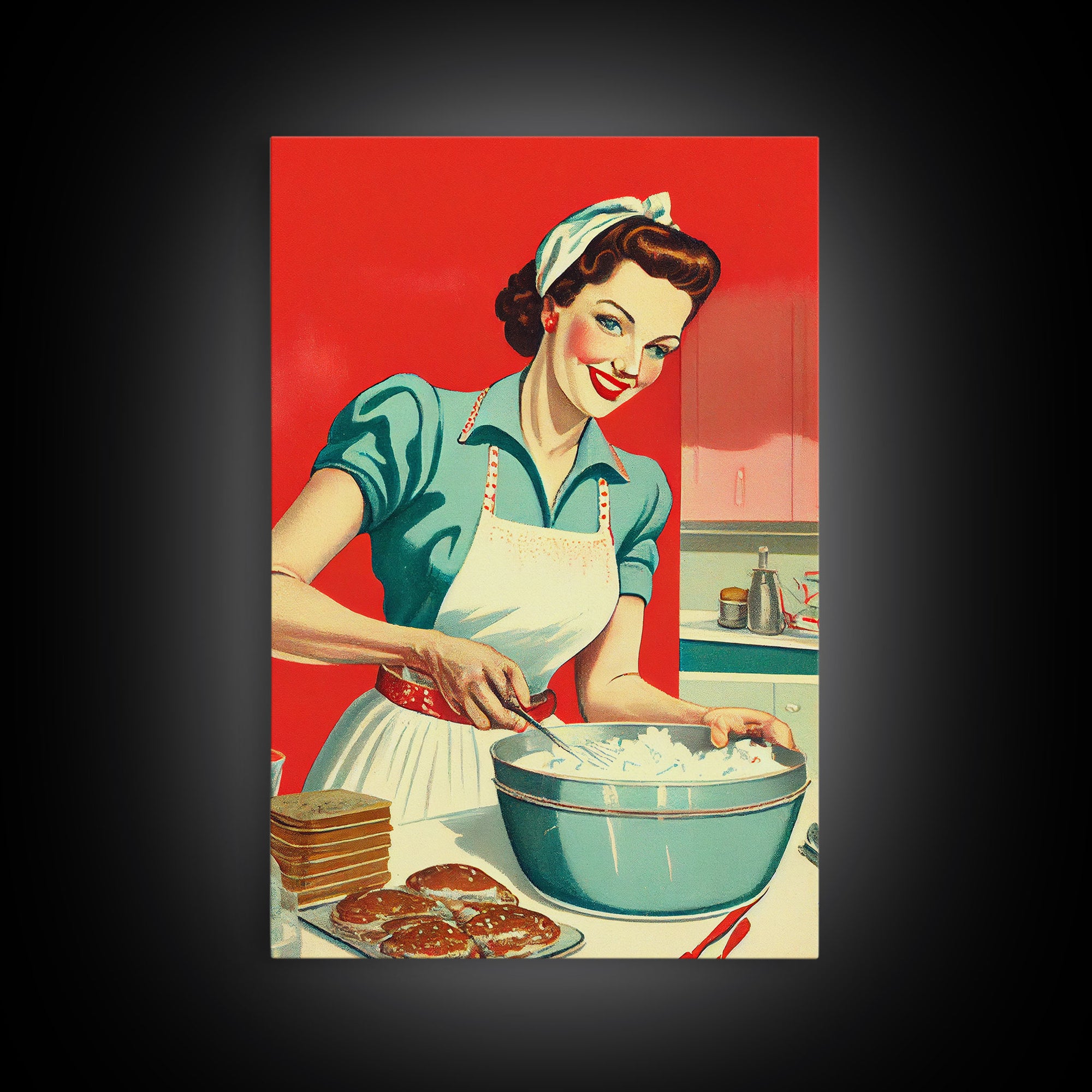 Retro / Vintage Style 1950s Baking Advertisement, Home Maker, Kitchen Art, Framed Canvas Print, Framed Wall Art, MCM Art